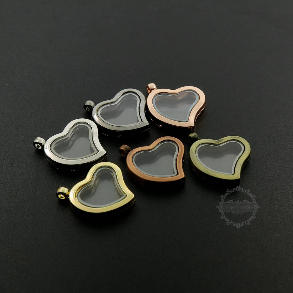 1pcs 30mm silver,rose gold,bronze color alloy heart photo locket glass charm floating vial prayer box pendant charm 1161031 - Click Image to Close
