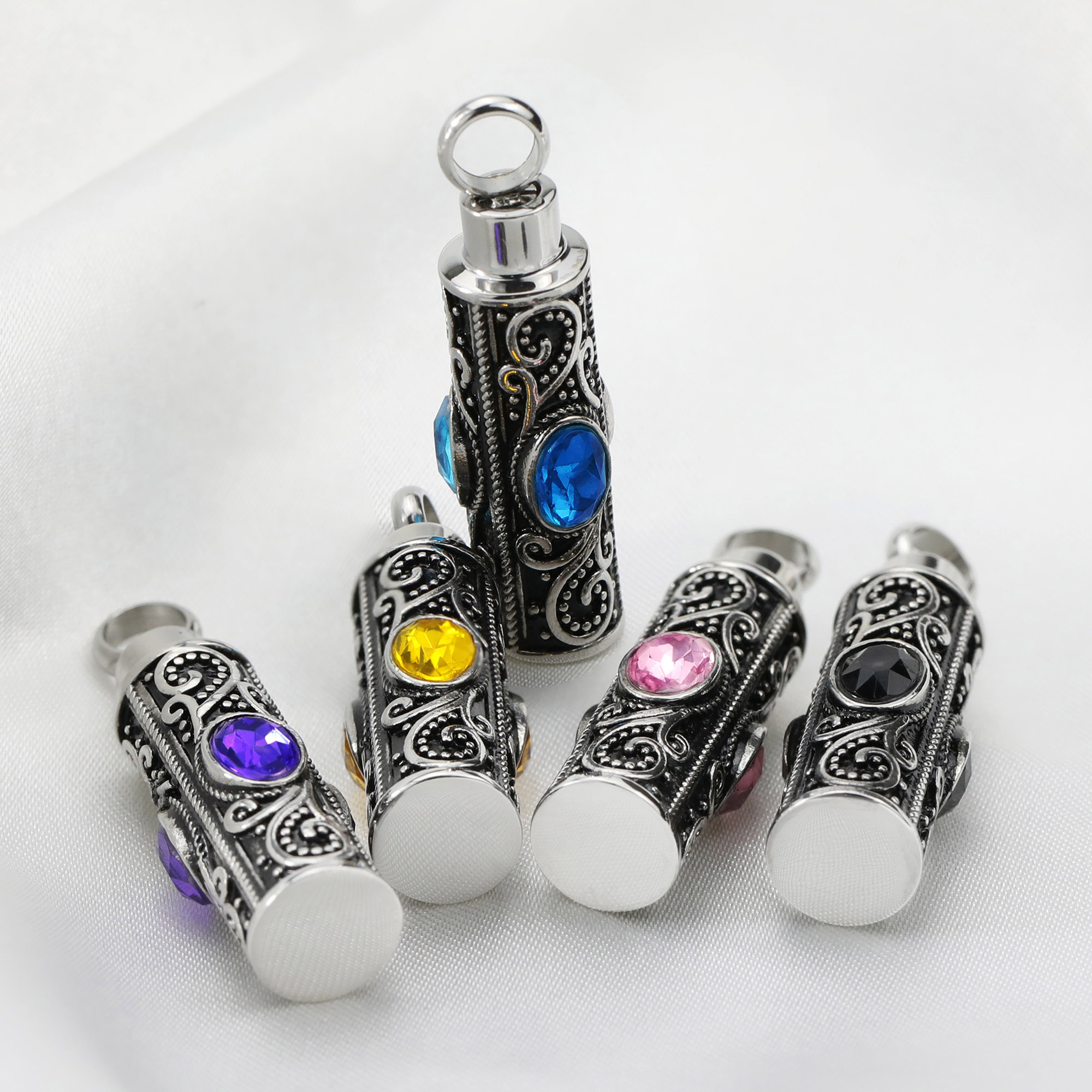 1Pcs Stainless Steel Tube Keepsake Ash Canister Cremation Urn Wish Vial Pendant Prayer Purfume Box 10x38MM Antiqued Silver 1190021 - Click Image to Close