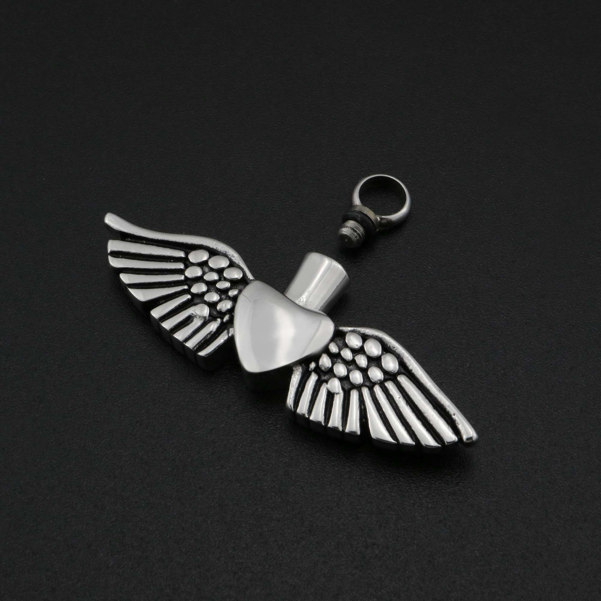 Heart Angel Wing Keepsake Memorial Pendant Ash Canister Cremation Urn Wish Vial Pendant Prayer Purfume Box 23x46MM 1190026 - Click Image to Close