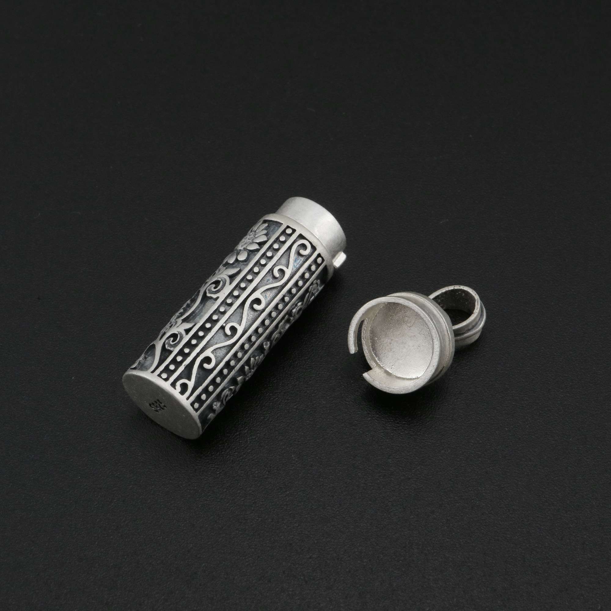 Tube Keepsake Ash Canister Cremation Urn Solid 925 Sterling Silver Wish Vial Pendant Prayer Box Antiqued Silver 10x30MM 1190027 - Click Image to Close