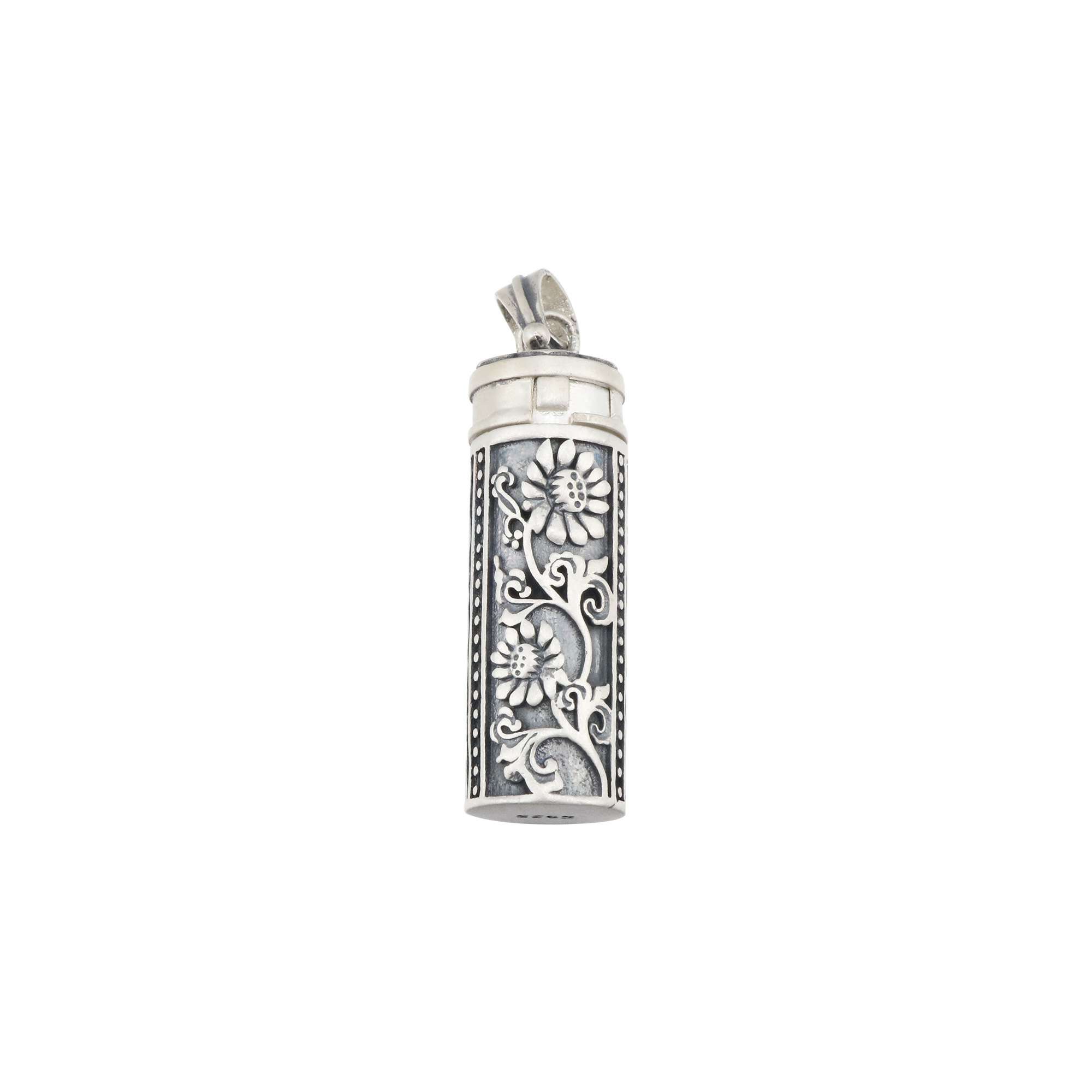 Tube Keepsake Ash Canister Cremation Urn Solid 925 Sterling Silver Wish Vial Pendant Prayer Box Antiqued Silver 10x30MM 1190027 - Click Image to Close