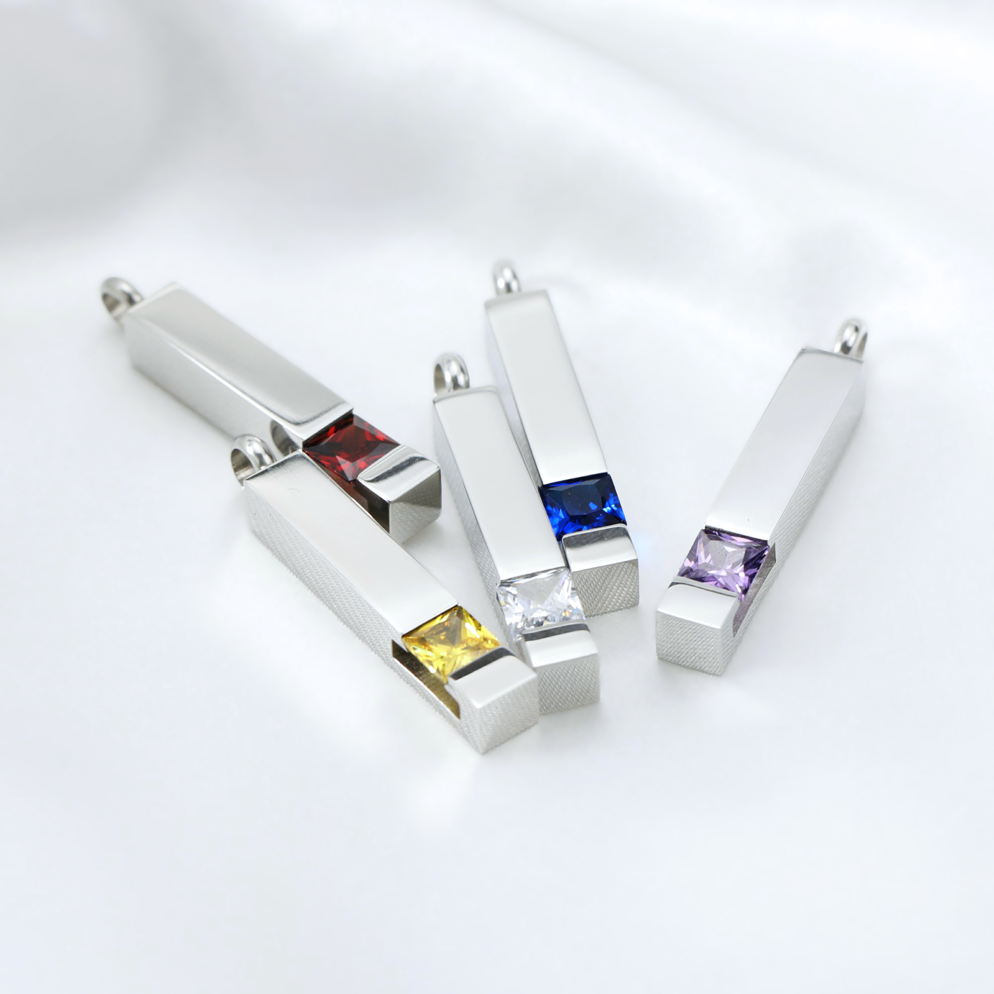 Keepsake Ash Canister Cremation Urn Set Color CZ Stone Birthstone Stick Stainless Steel Wish Vial Pendant Prayer Box 6x38MM 1190037 - Click Image to Close