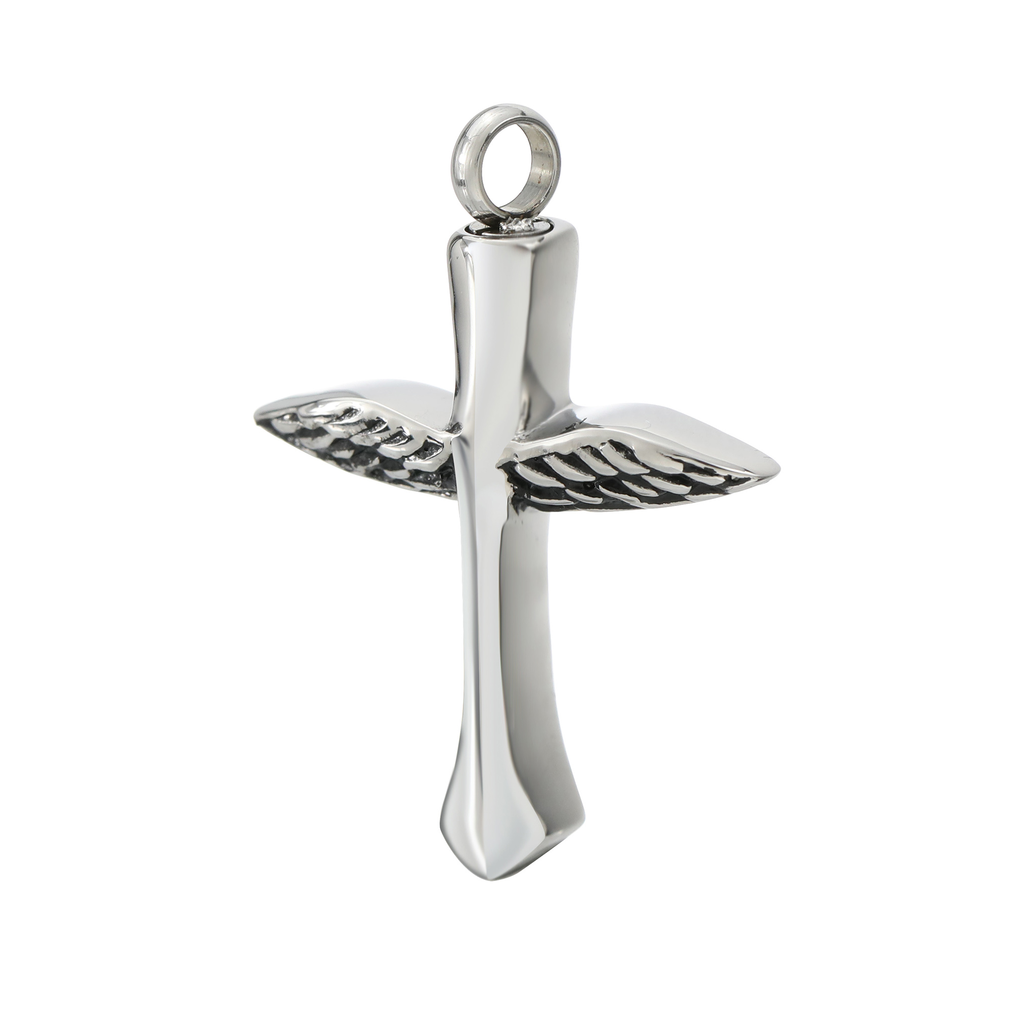 Keepsake Ash Canister Cremation Urn Set Cross Angel Wing Stainless Steel Wish Vial Pendant Prayer Box 26x38MM 1190044 - Click Image to Close