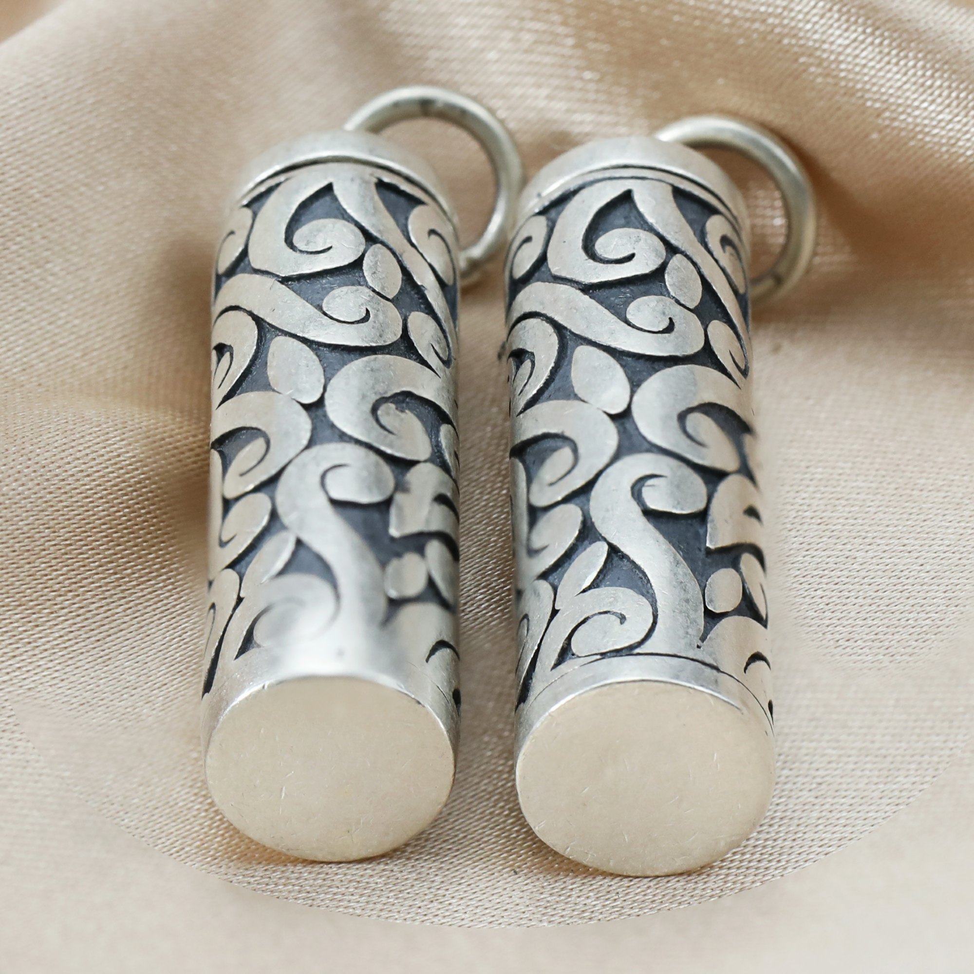 Tube Keepsake Ash Canister Cremation Urn Solid 925 Sterling Silver Wish Vial Pendant Prayer Box Antiqued Silver 9x40MM 1190046 - Click Image to Close