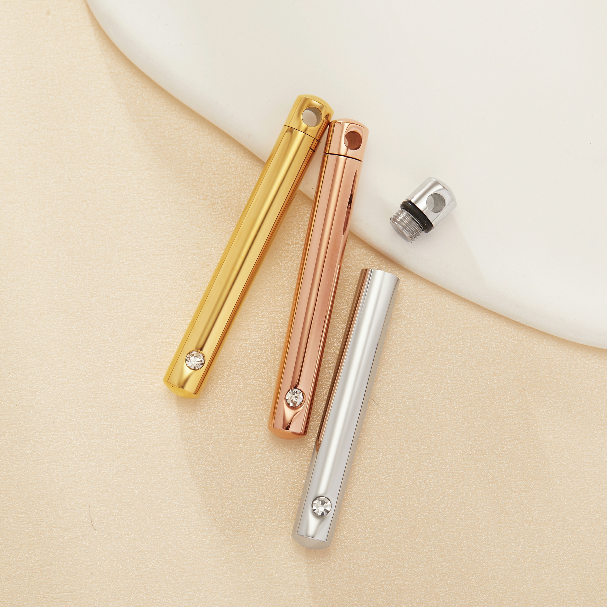 Keepsake Tube Stainless Steel Pendant Canister,Silver Gold Ash Canister Cremation,Urn Wish Vial Pendant Prayer Purfume Box 1190070