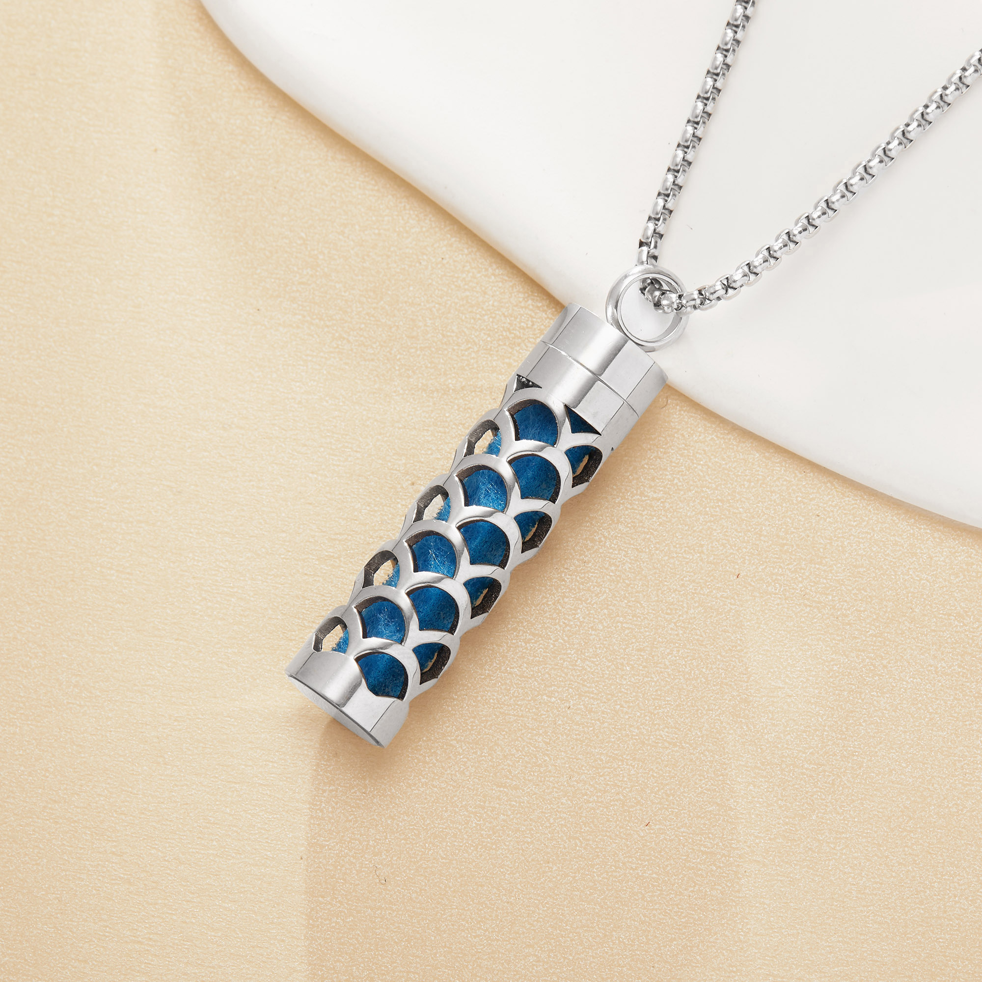 Hollow Wave Aroma Diffuser Pendnat Necklace Stainless Steel Perfume Diffuser with Sponge 1190076 - Click Image to Close