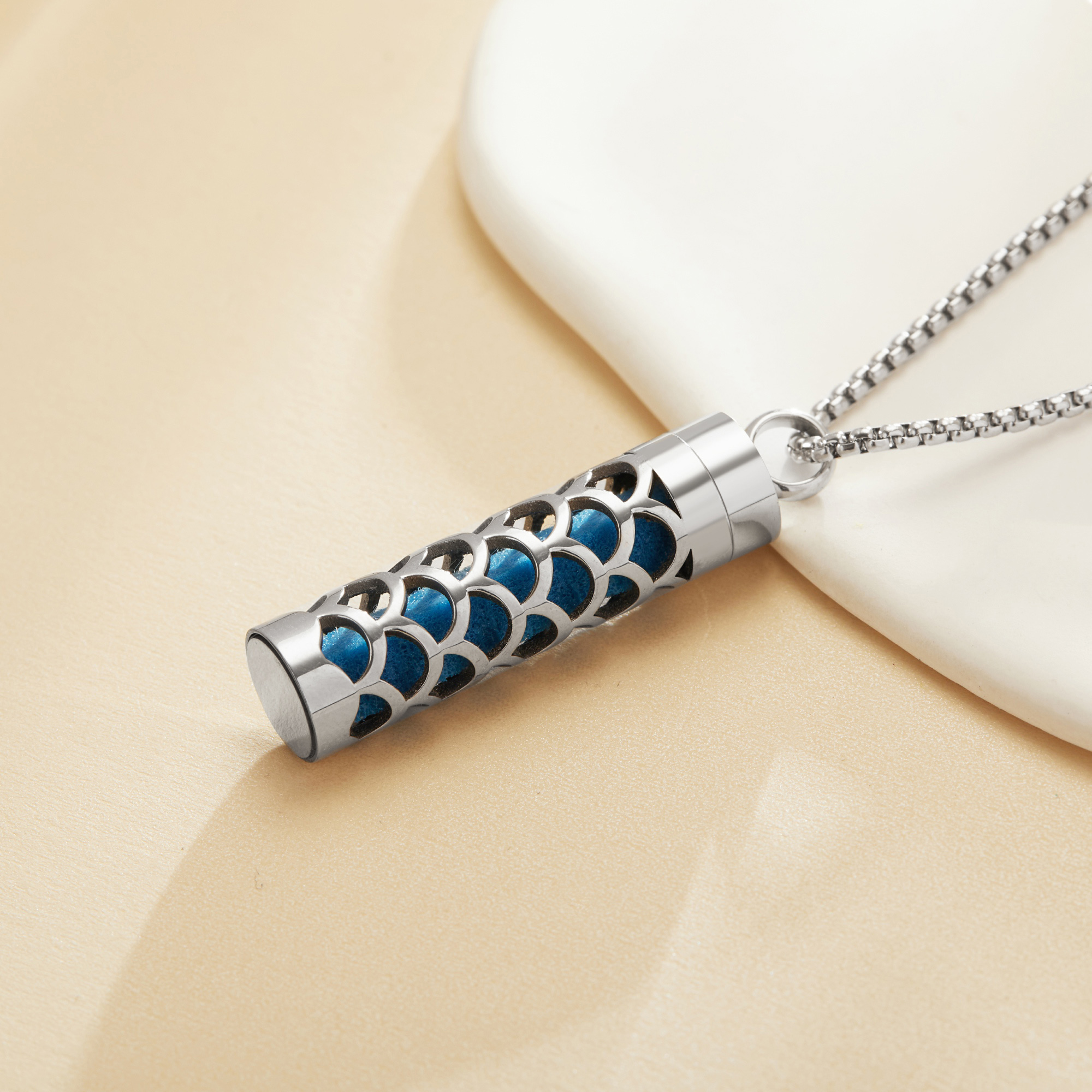 Hollow Wave Aroma Diffuser Pendnat Necklace Stainless Steel Perfume Diffuser with Sponge 1190076 - Click Image to Close