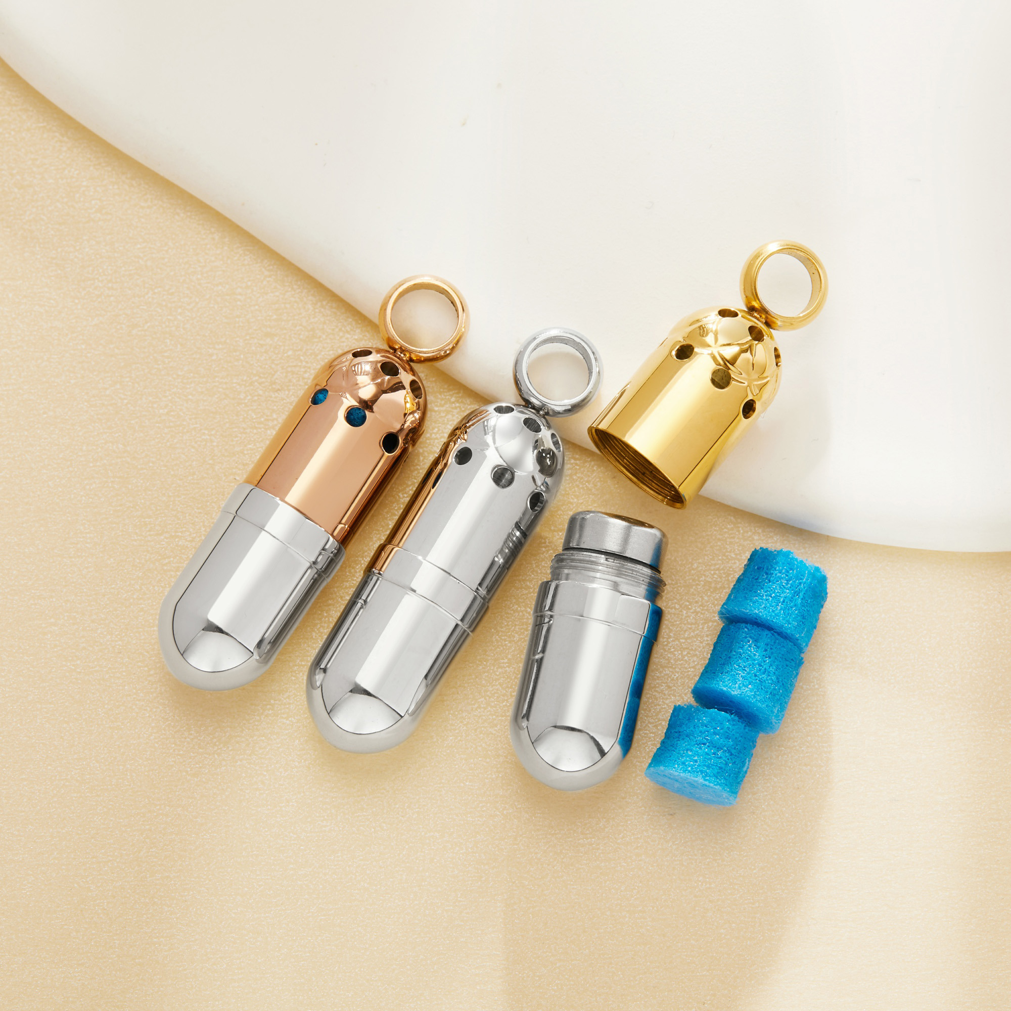 Stainless Steel Perfume Vial Container Pendant,Capsue Key Chain,Minimalist Wish Cap Charm,Key Buckle With Vial,DIY Pendant Supplies 1190077