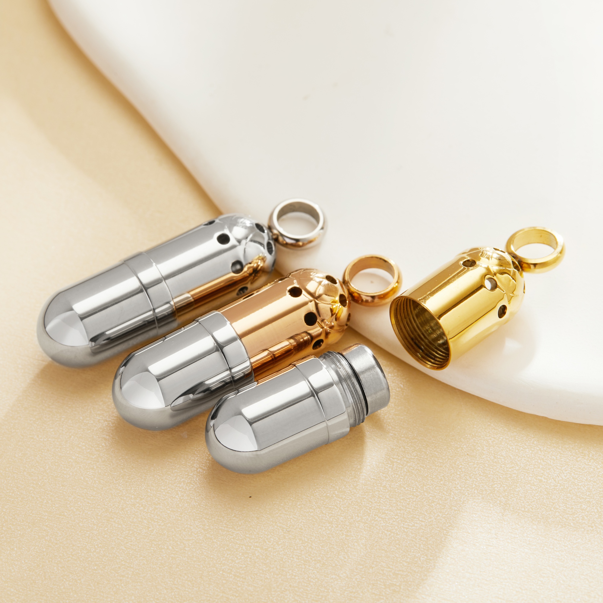 Stainless Steel Perfume Vial Container Pendant,Capsue Key Chain,Minimalist Wish Cap Charm,Key Buckle With Vial,DIY Pendant Supplies 1190077