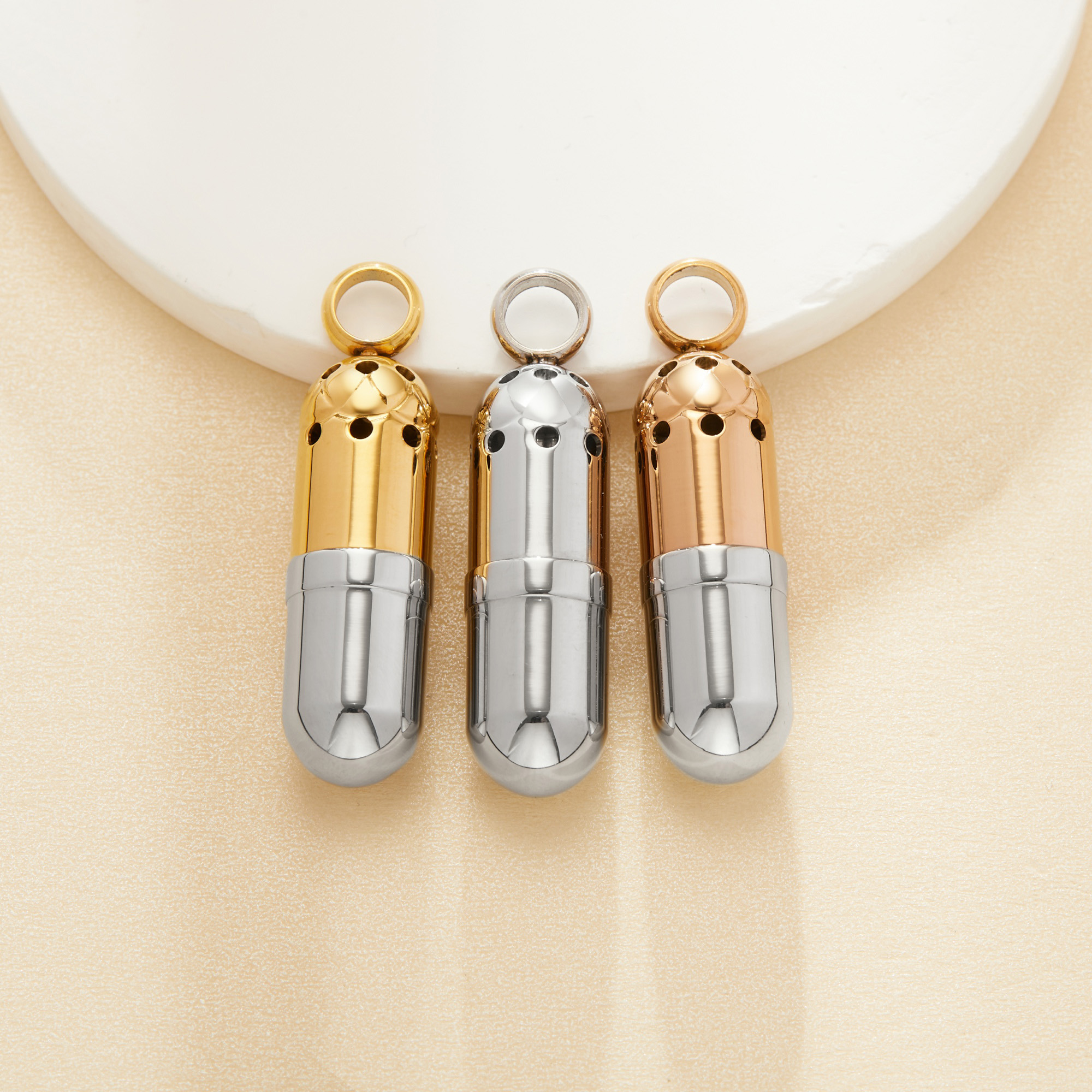 Stainless Steel Perfume Vial Container Pendant,Capsue Key Chain,Minimalist Wish Cap Charm,Key Buckle With Vial,DIY Pendant Supplies 1190077