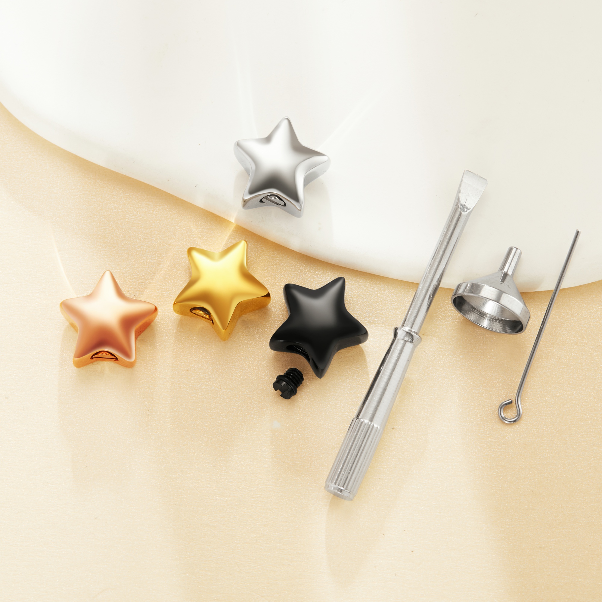 Star Stainless Steel Canister Pendant,Silver Rose Gold Black Tiny Ash Canister Cremation,Urn Wish Vial Pendant Prayer Purfume Box Pendant,DIY Pendant Supplies 1190080