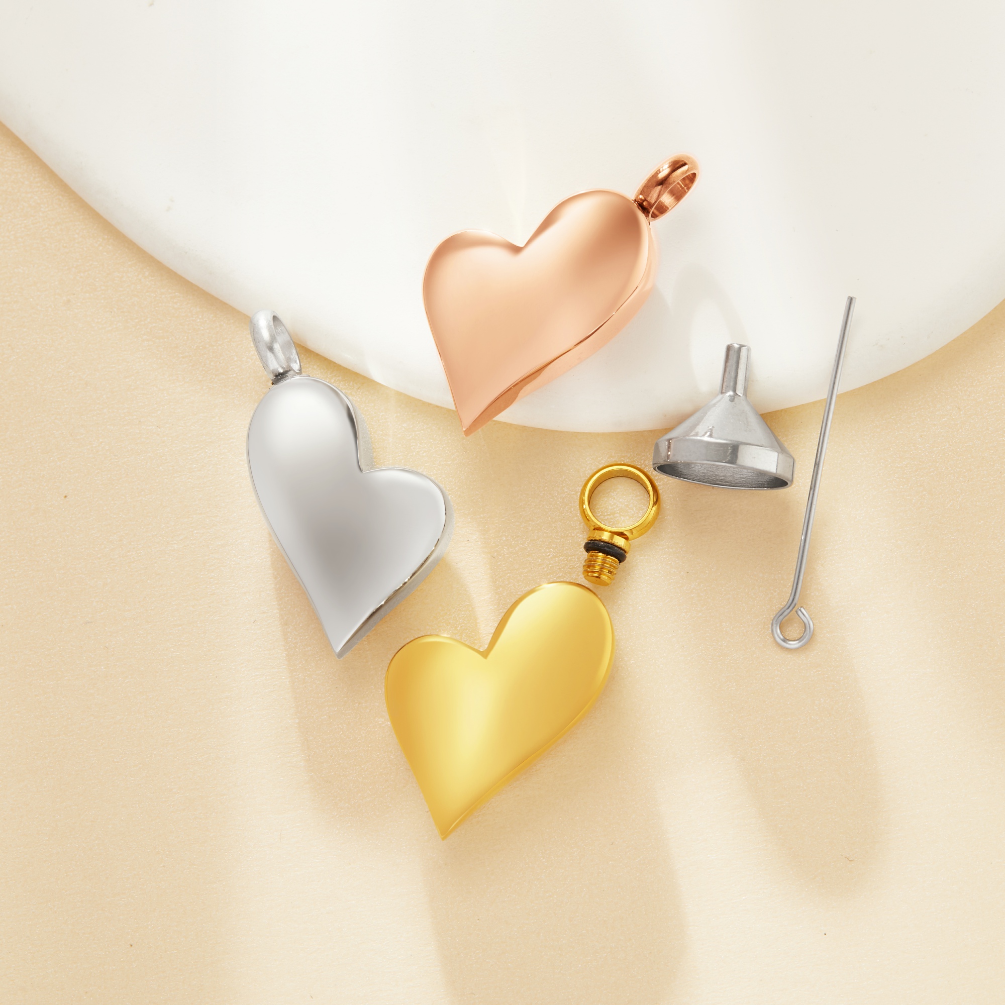Heart Love Stainless Steel Canister Pendant,Silver Rose Gold Tiny Ash Canister Cremation,Urn Wish Vial Pendant Prayer Purfume Box Pendant,DIY Pendant Supplies 1190081
