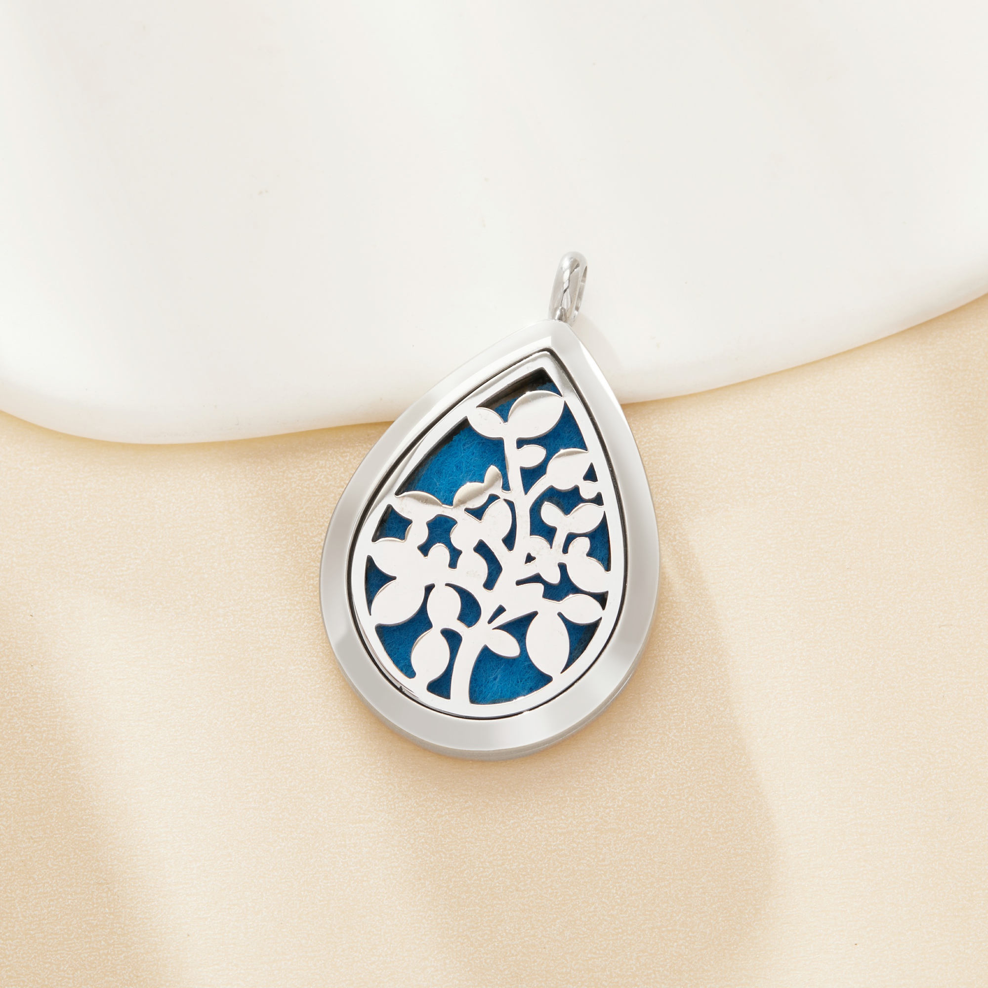 Tree Branch Filligree Perfume Aroma Diffuser Photo Locket,Vintage Styles Stainless Steel Pear Drop Pendant,DIY Keepsake Memorial Pendant Charm Supplies 1190085