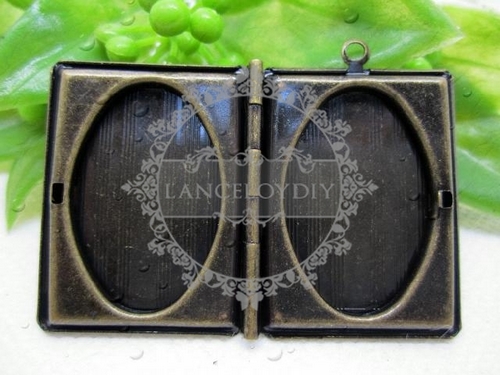 5pcs 27x35mm big brass bronze vintage antique square book photo locket 1191027 - Click Image to Close