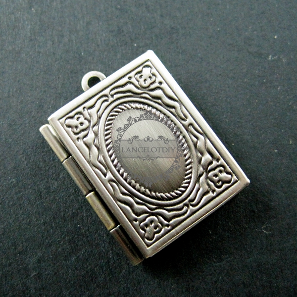 5pcs 19x26mm vintage style antiqued silver brass book shape sqaure photo locket pendant charm DIY supplies 1193002 - Click Image to Close
