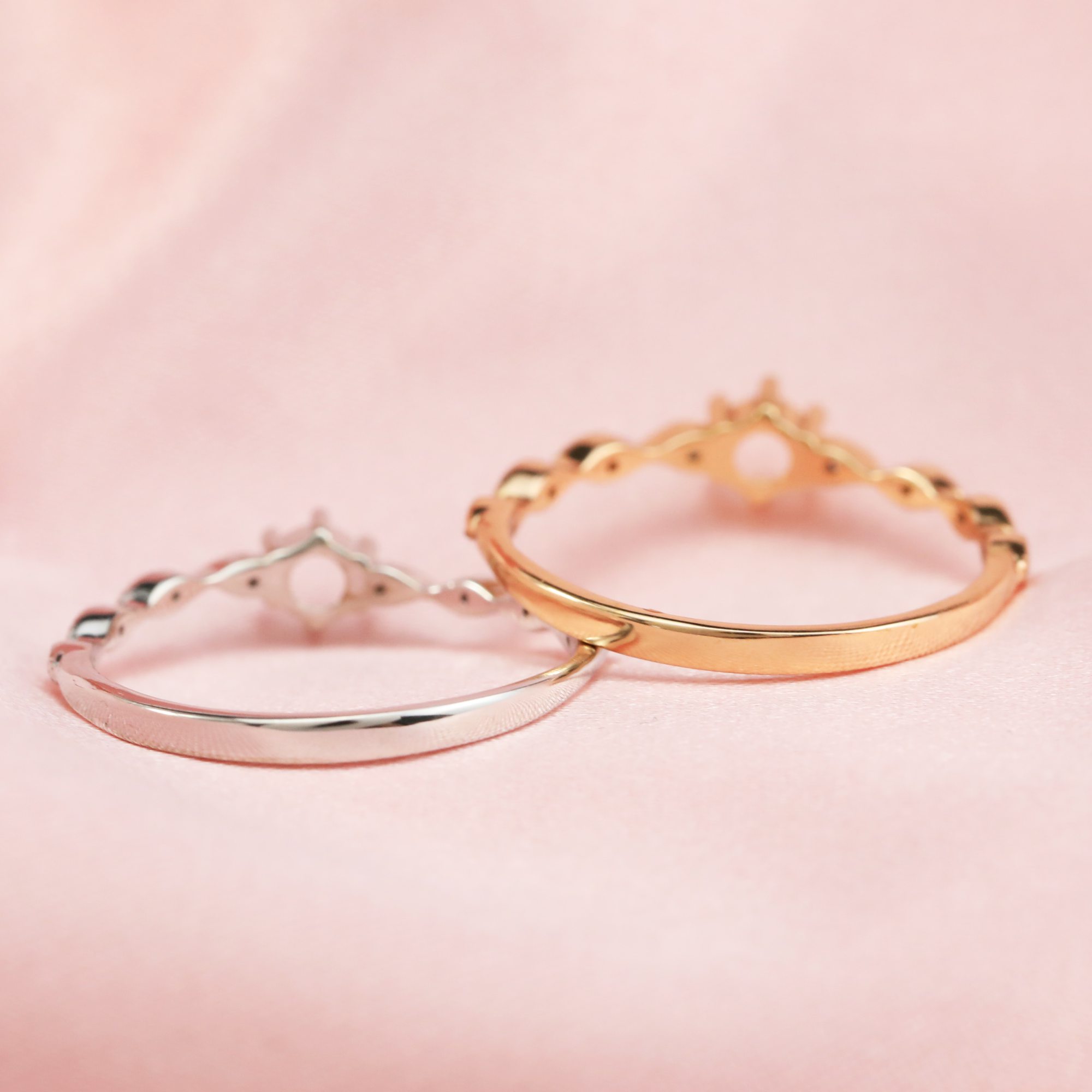 4MM Round Prong Ring Settings Art Deco Solid 14K/18K Gold Ring with Moissanite Accents DIY Gemstone Ring Bezel 1210042-1