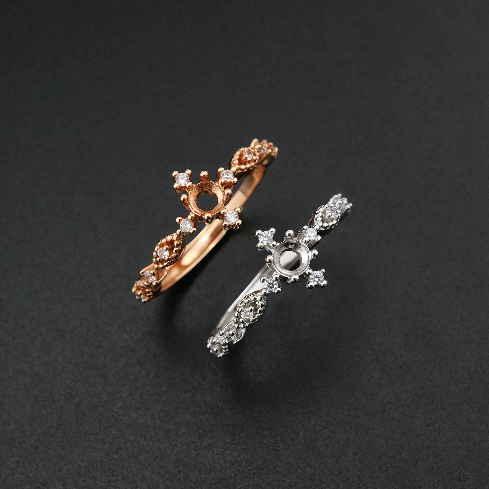 1Pcs 4MM Round Vintage Style Rose Gold Plated Solid 925 Sterling Silver DIY Adjustable Prong Ring Settings Blank for Gemstone 1210058 - Click Image to Close