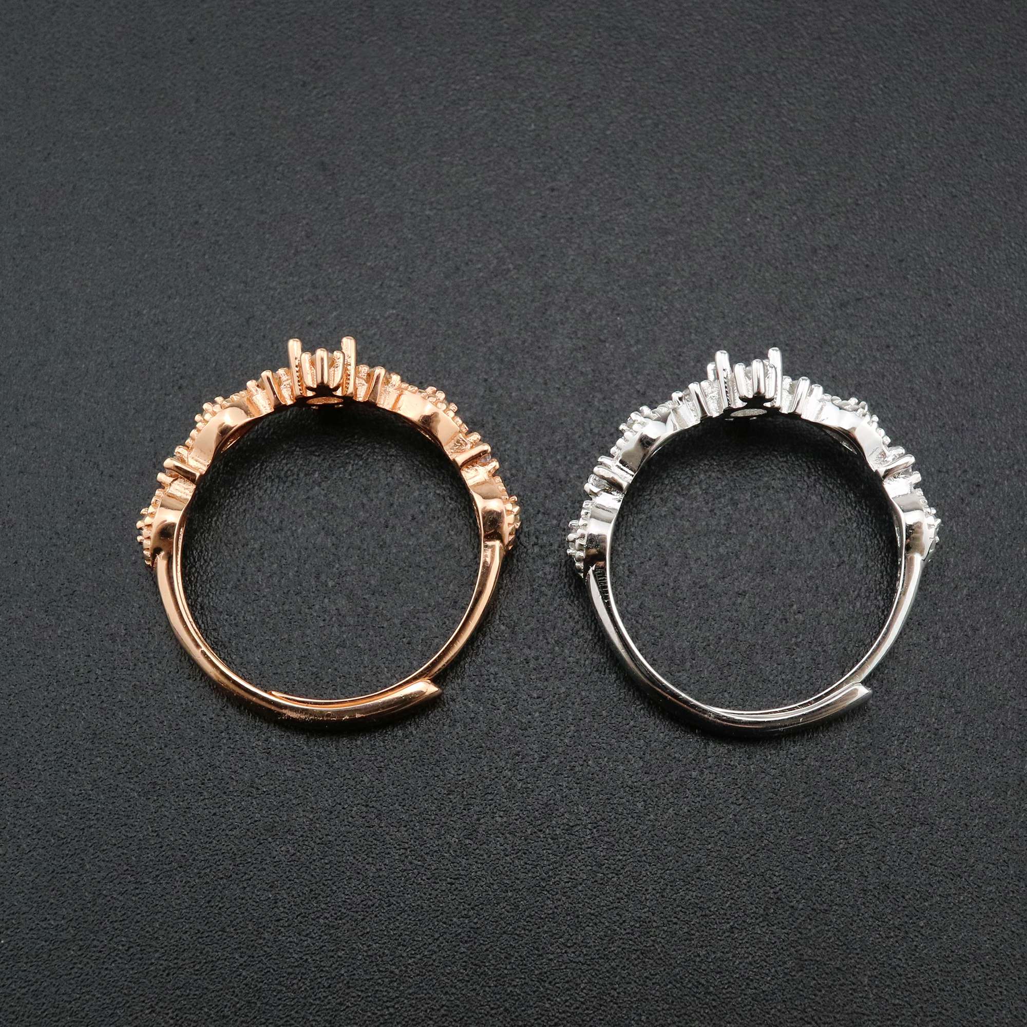 1Pcs 4MM Round Vintage Style Rose Gold Plated Solid 925 Sterling Silver DIY Adjustable Prong Ring Settings Blank for Gemstone 1210058 - Click Image to Close