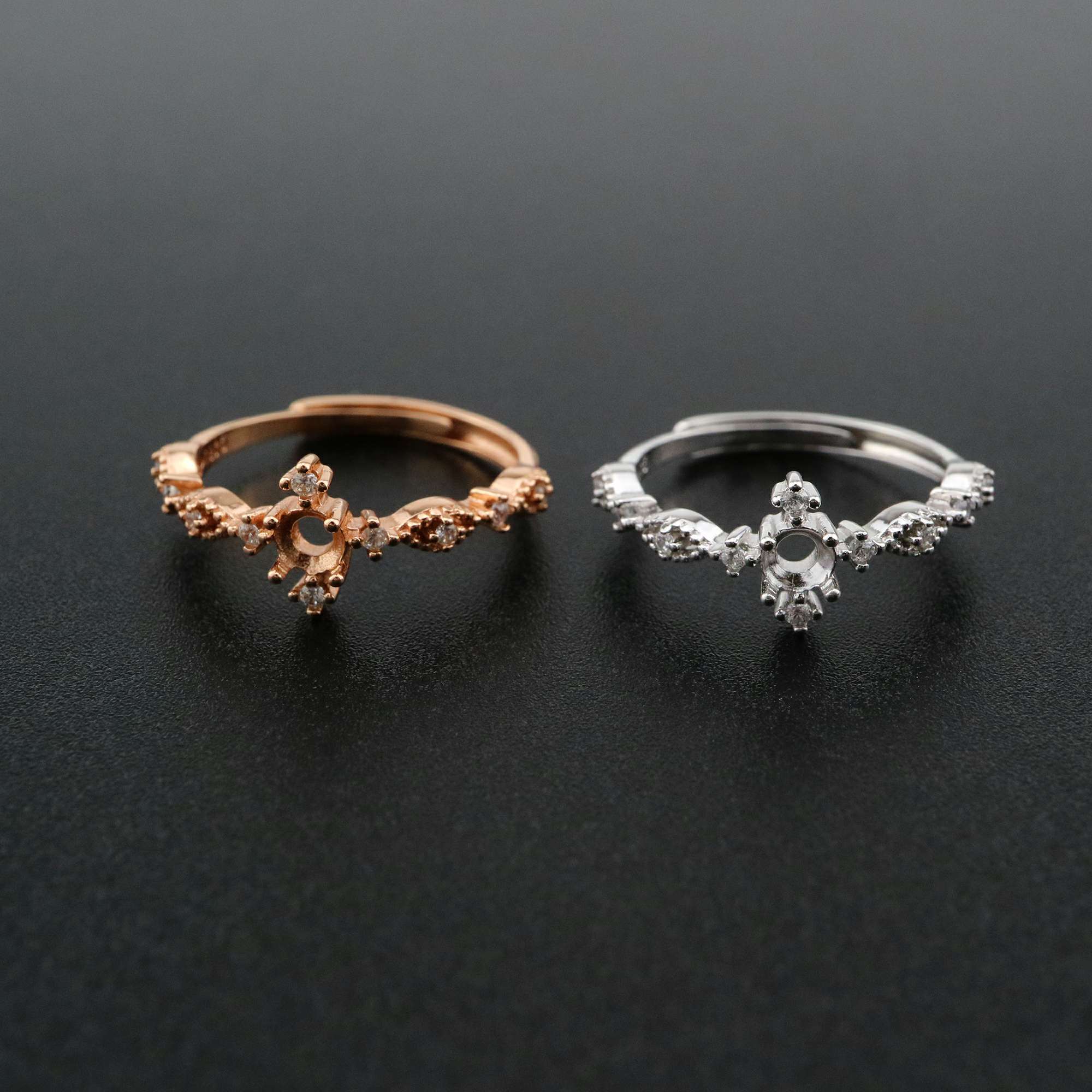 1Pcs 4MM Round Vintage Style Rose Gold Plated Solid 925 Sterling Silver DIY Adjustable Prong Ring Settings Blank for Gemstone 1210058 - Click Image to Close