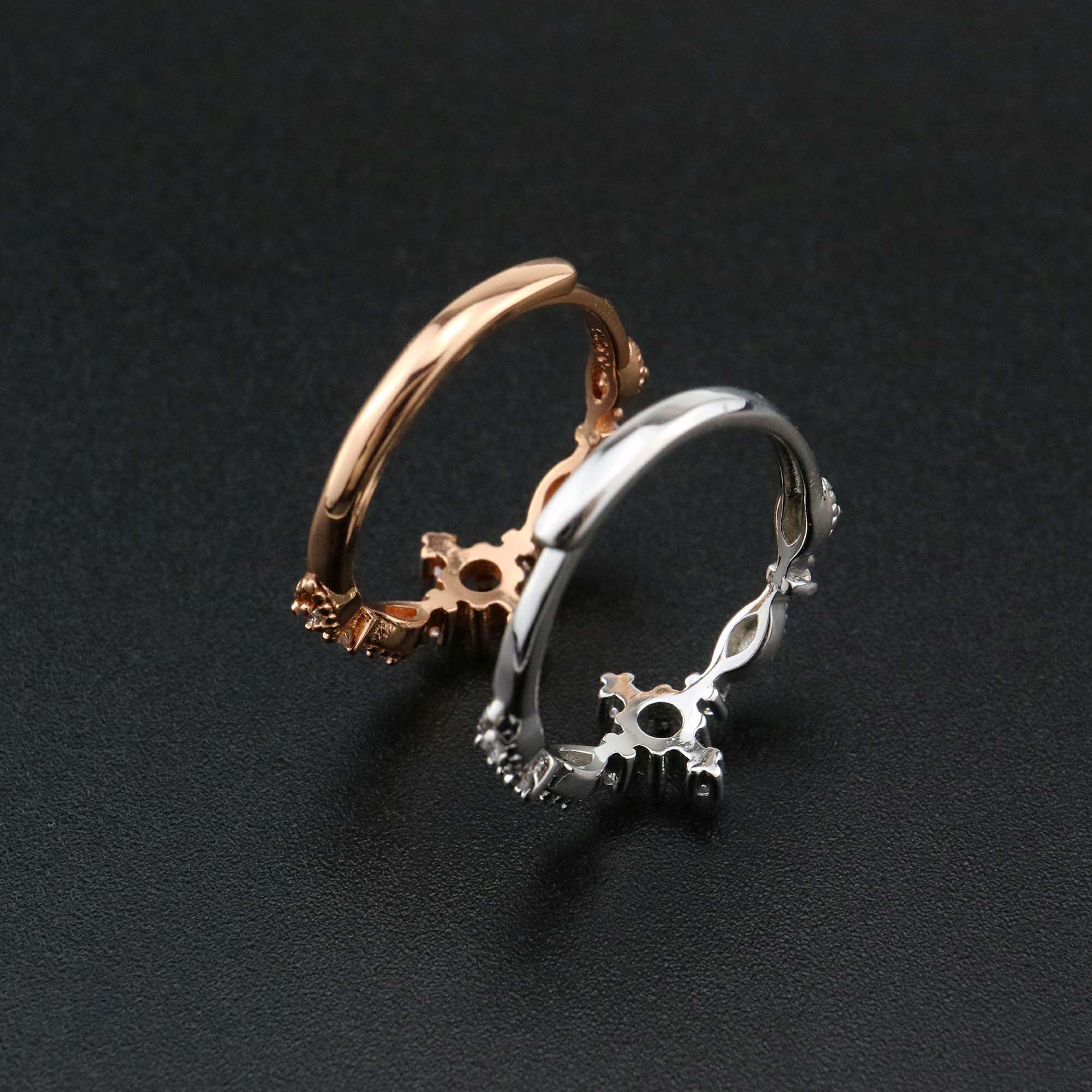 1Pcs 4MM Round Vintage Style Rose Gold Plated Solid 925 Sterling Silver DIY Adjustable Prong Ring Settings Blank for Gemstone 1210058 - Click Image to Close