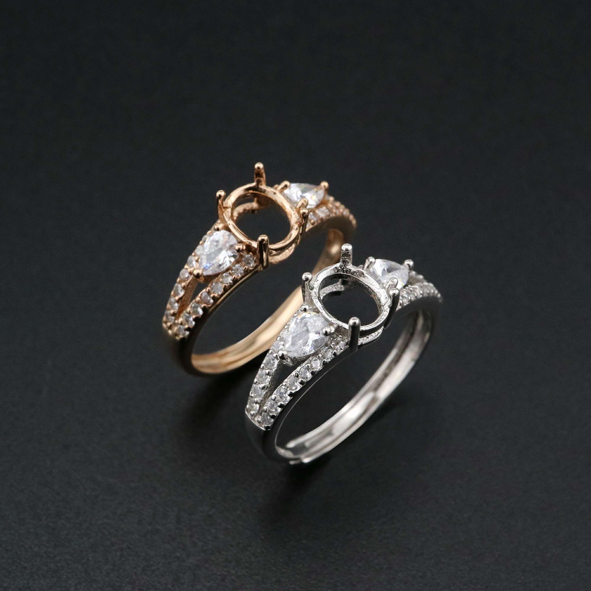 1Pcs 5x7MM Oval Bezel Rose Gold Plated Solid 925 Sterling Silver DIY Adjustable Prong Ring Settings Blank 1210062 - Click Image to Close