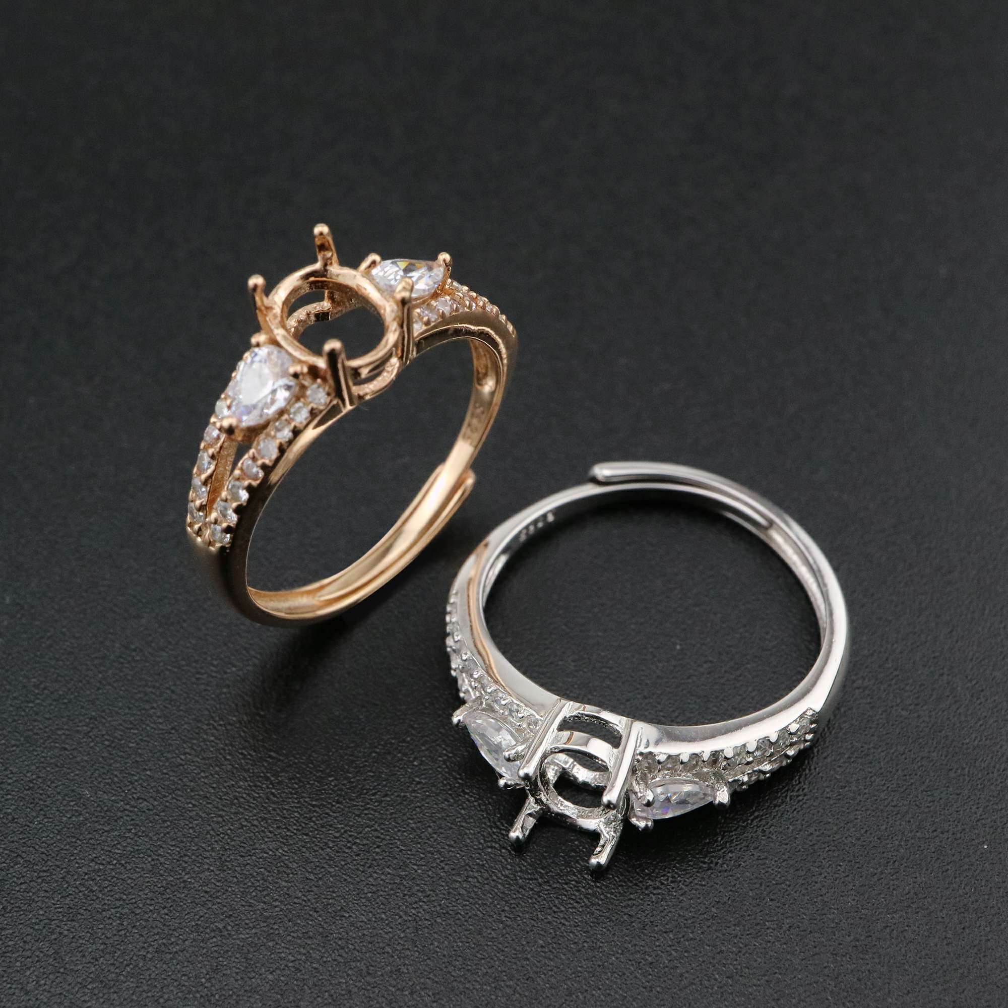 1Pcs 5x7MM Oval Bezel Rose Gold Plated Solid 925 Sterling Silver DIY Adjustable Prong Ring Settings Blank 1210062 - Click Image to Close