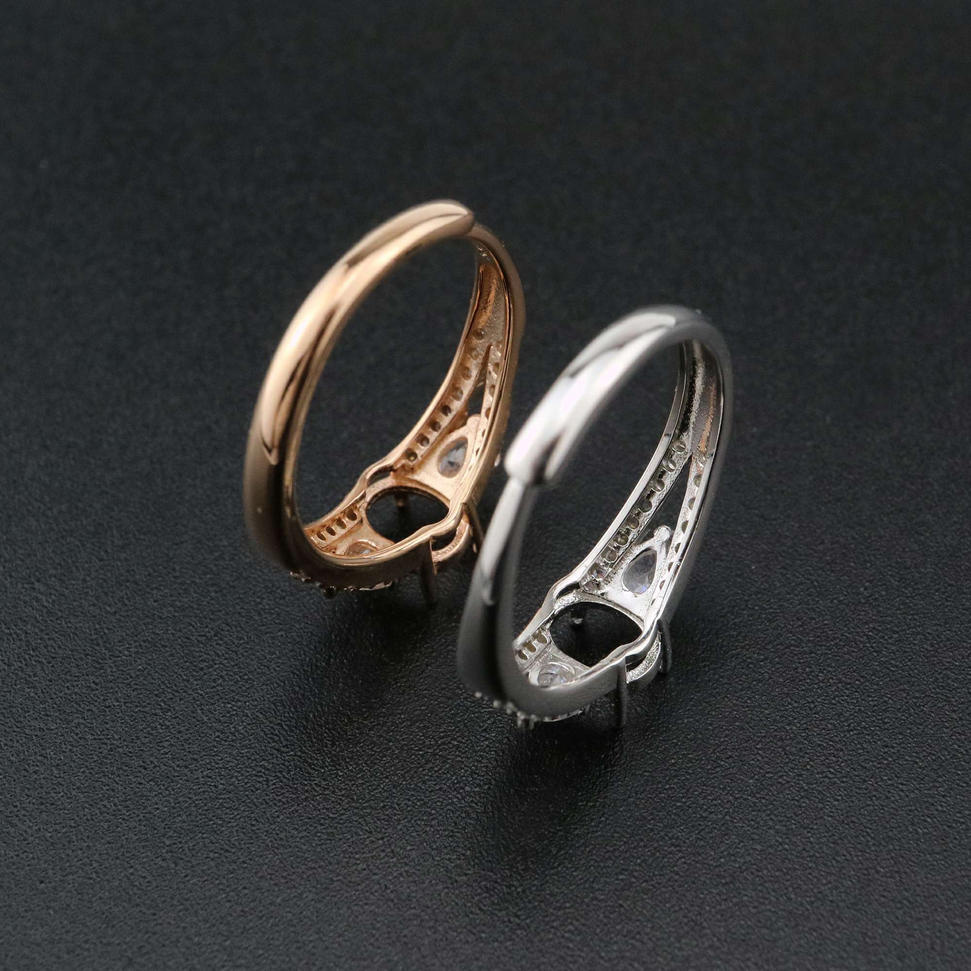 1Pcs 5x7MM Oval Bezel Rose Gold Plated Solid 925 Sterling Silver DIY Adjustable Prong Ring Settings Blank 1210062 - Click Image to Close