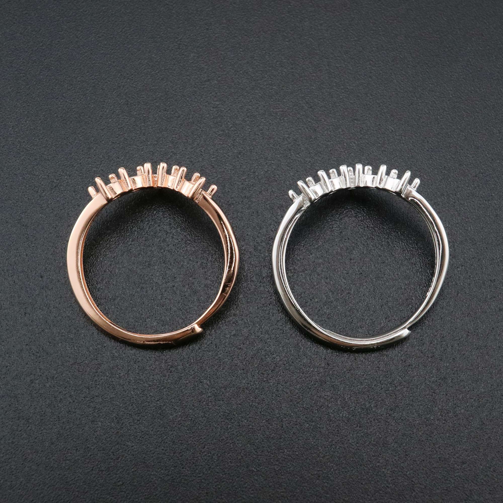 1Pcs 3MM Round Curve 5 Stones Rose Gold Plated Solid 925 Sterling Silver DIY Stackable Adjustable Prong Ring Settings Blank for Gemstone 1210067 - Click Image to Close