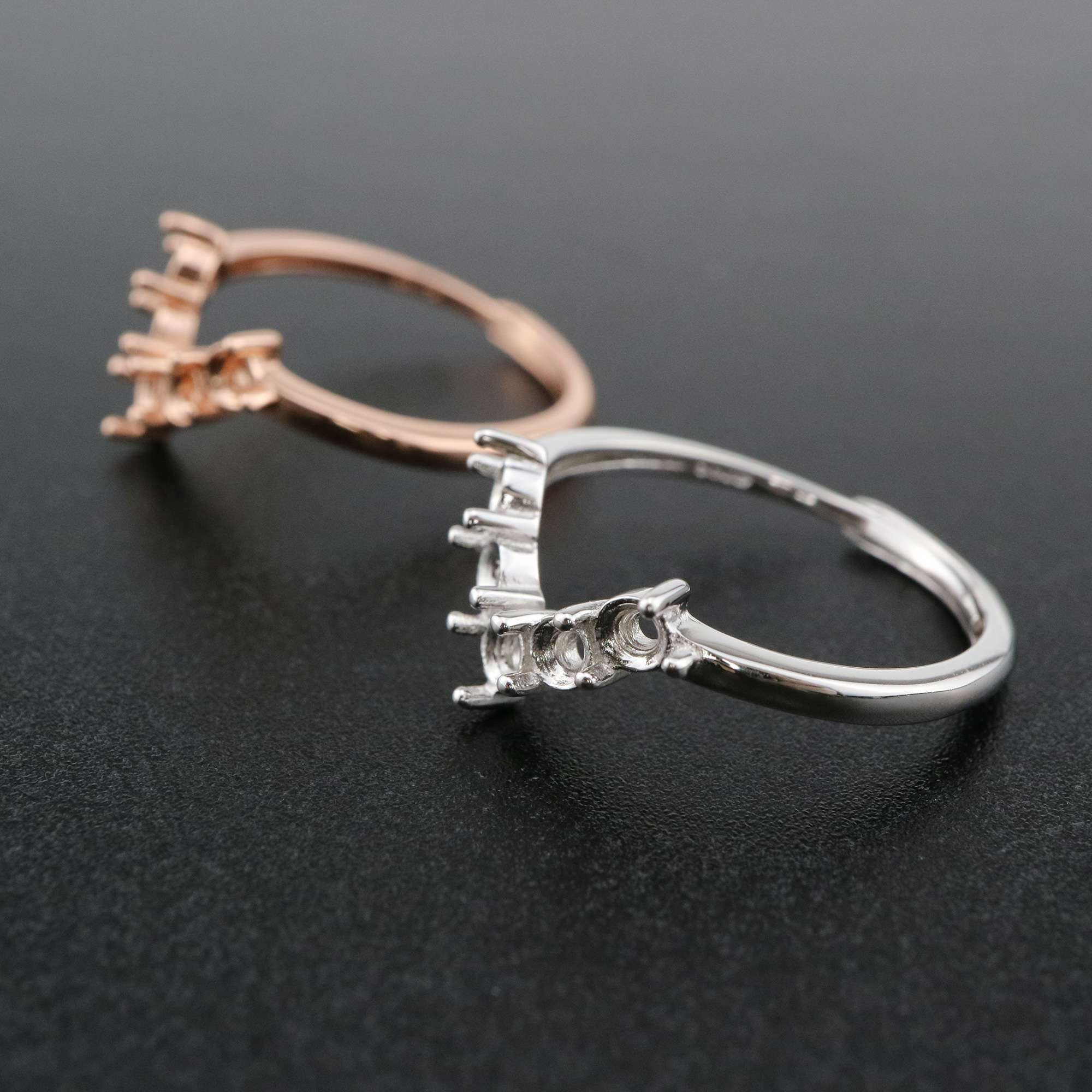 1Pcs 3MM Round Curve 5 Stones Rose Gold Plated Solid 925 Sterling Silver DIY Stackable Adjustable Prong Ring Settings Blank for Gemstone 1210067 - Click Image to Close