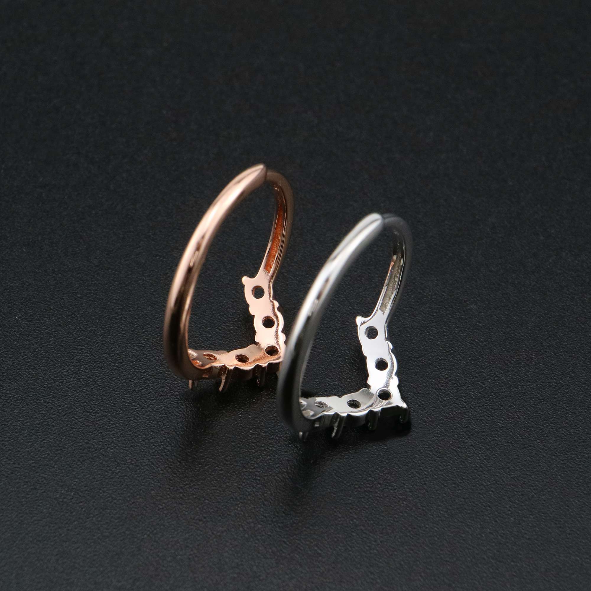 1Pcs 3MM Round Curve 5 Stones Rose Gold Plated Solid 925 Sterling Silver DIY Stackable Adjustable Prong Ring Settings Blank for Gemstone 1210067 - Click Image to Close