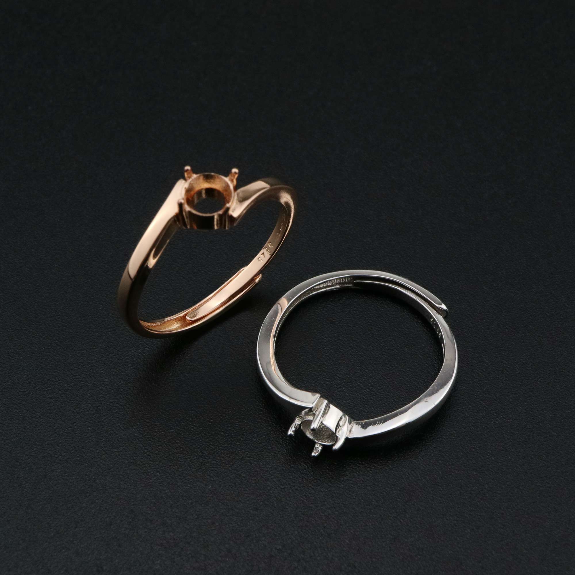 1Pcs 3-5MM Round Bezel Simple Bypass Shank Rose Gold Plated Solid 925 Sterling Silver Adjustable Prong Ring Settings for Gemstone 1210069 - Click Image to Close