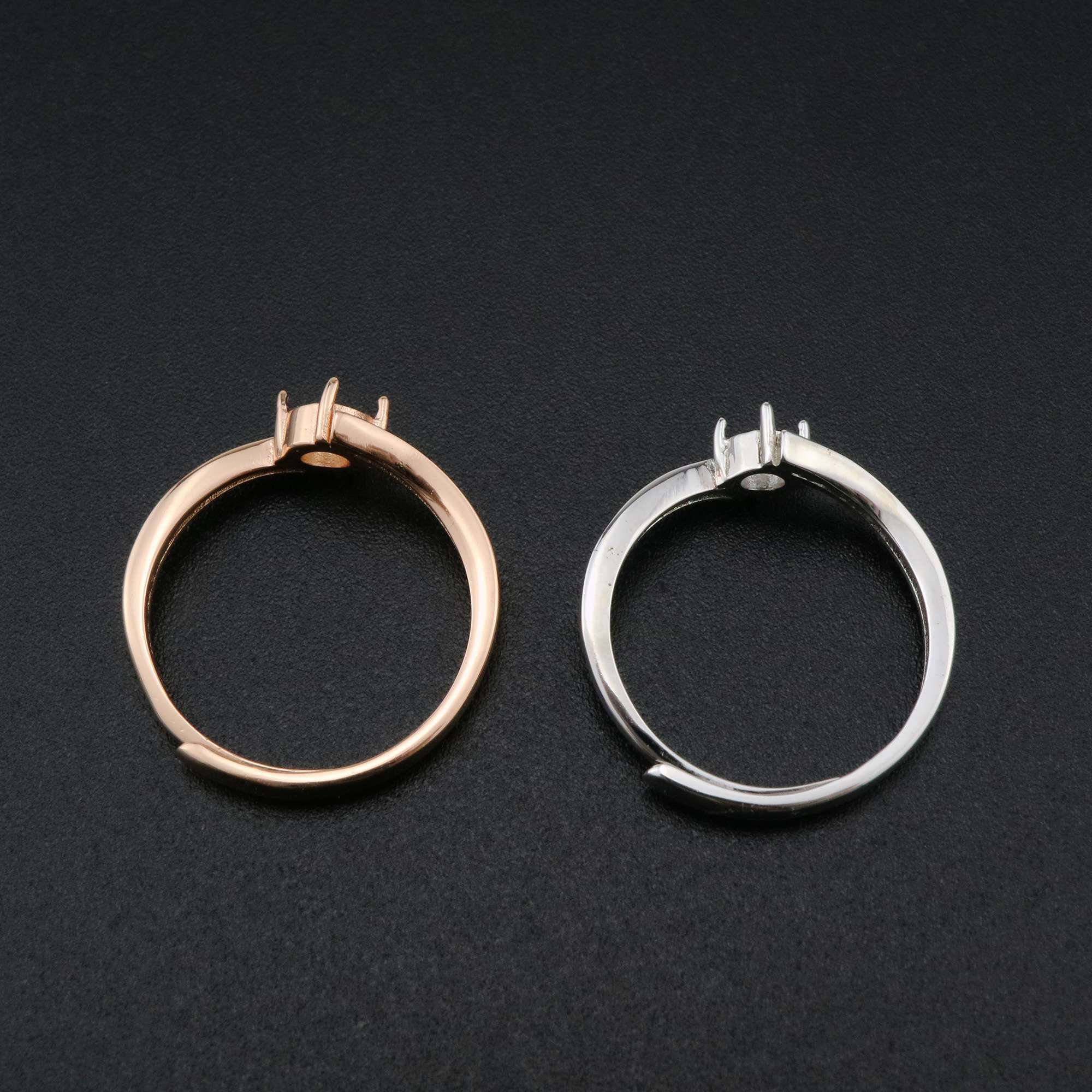 1Pcs 3-5MM Round Bezel Simple Bypass Shank Rose Gold Plated Solid 925 Sterling Silver Adjustable Prong Ring Settings for Gemstone 1210069 - Click Image to Close