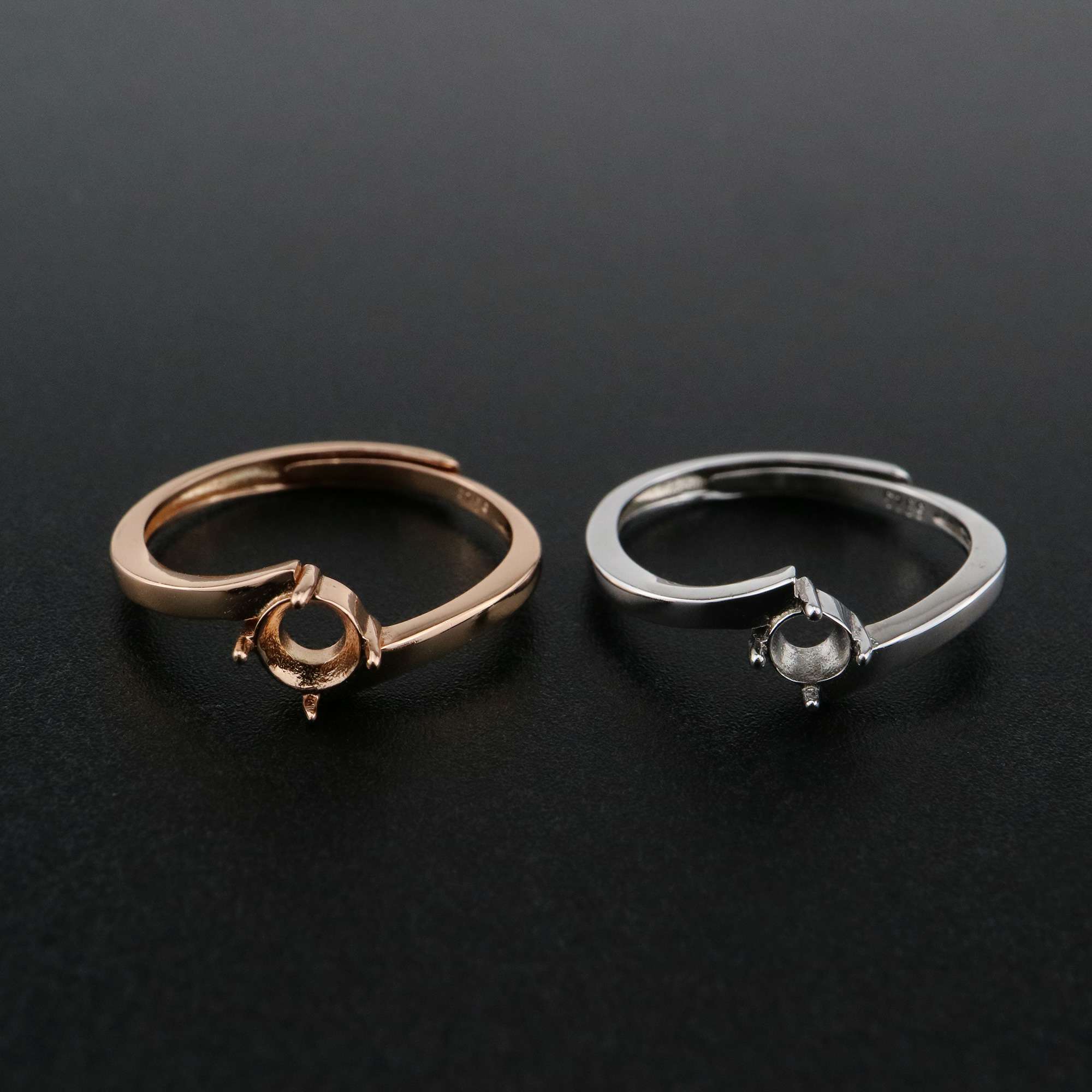 1Pcs 3-5MM Round Bezel Simple Bypass Shank Rose Gold Plated Solid 925 Sterling Silver Adjustable Prong Ring Settings for Gemstone 1210069 - Click Image to Close