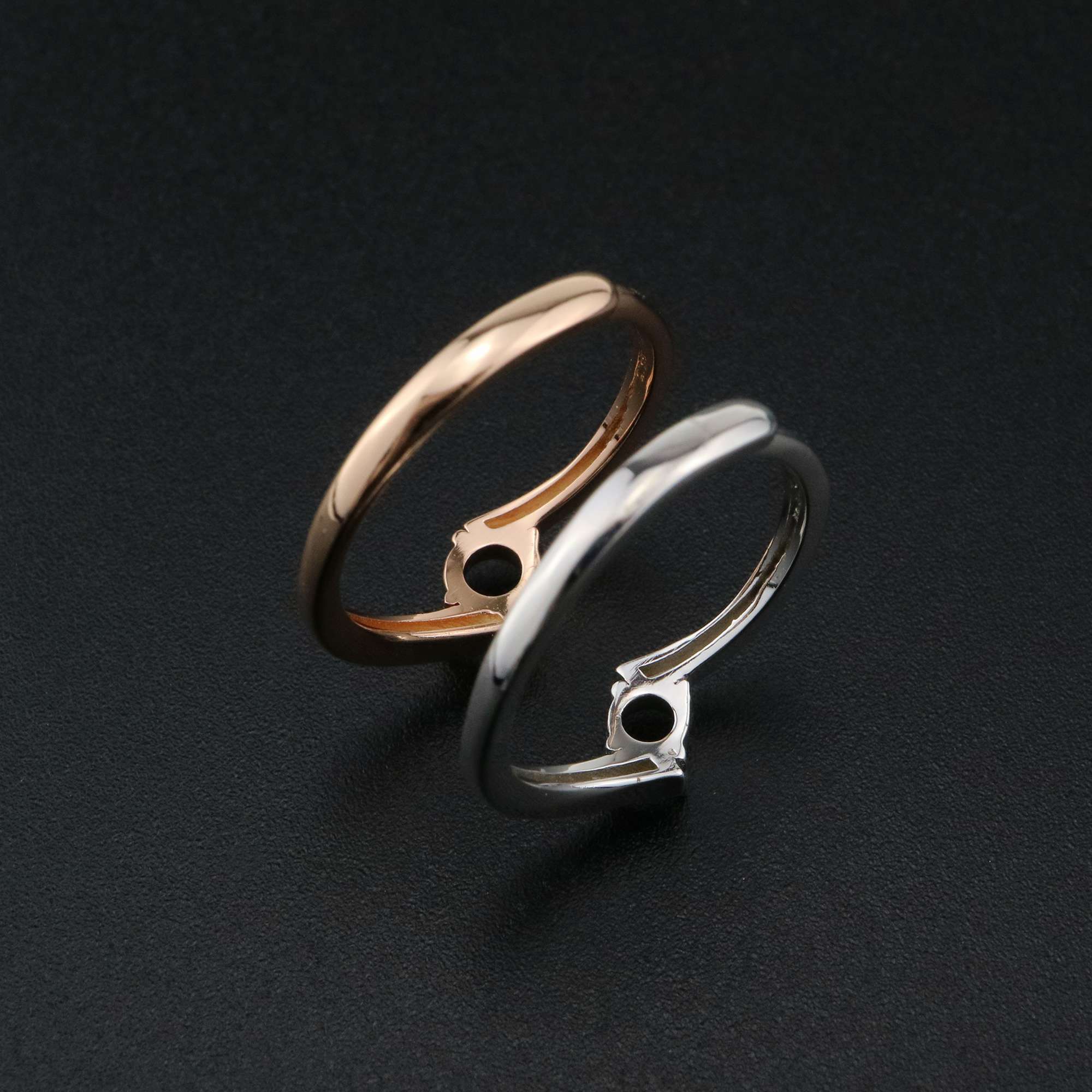 1Pcs 3-5MM Round Bezel Simple Bypass Shank Rose Gold Plated Solid 925 Sterling Silver Adjustable Prong Ring Settings for Gemstone 1210069 - Click Image to Close