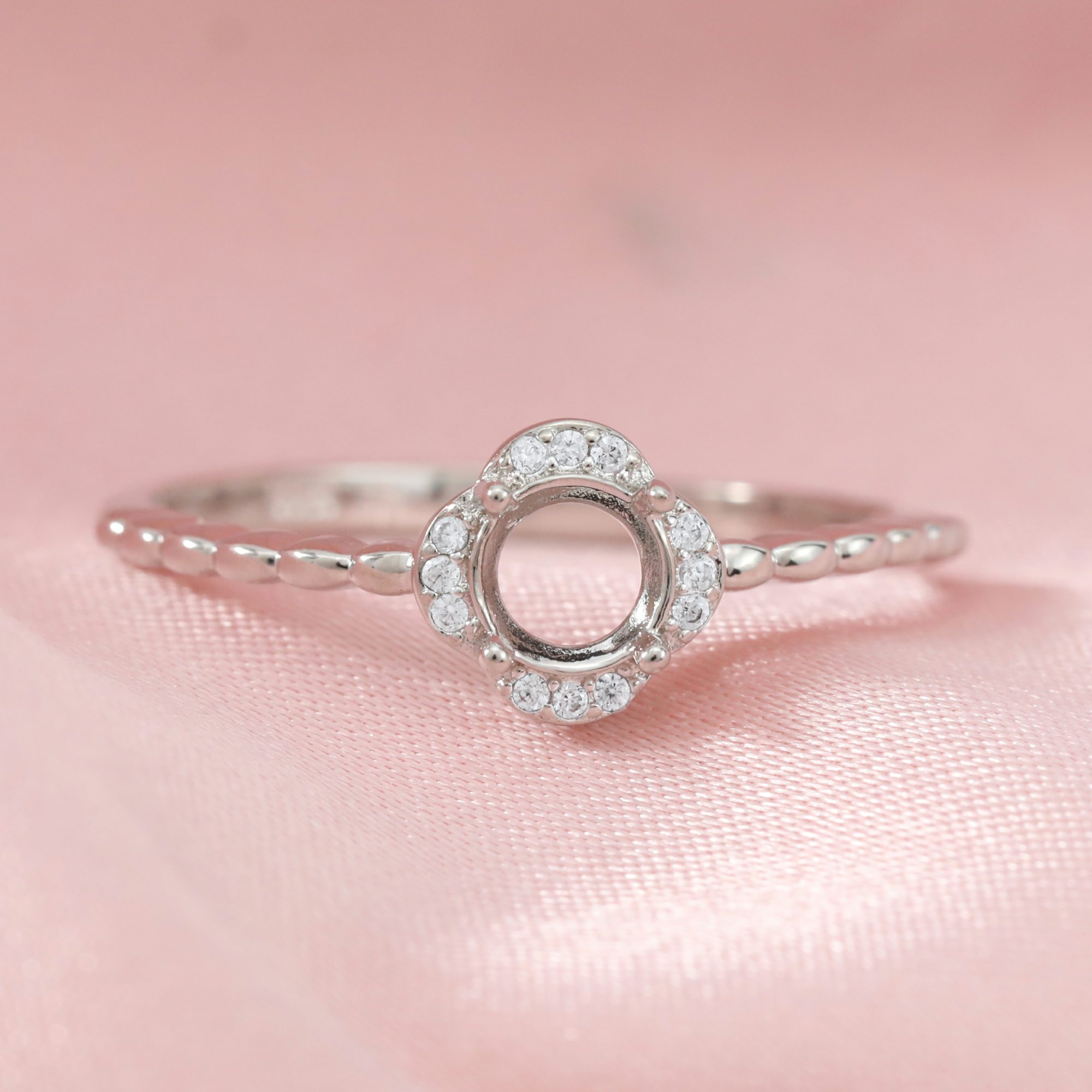 5MM Round Prong Ring Setttings Flower Memory Jewelry Solid 14K 18K Gold DIY Ring Blank Wedding Band for Gemstone 1210087-1