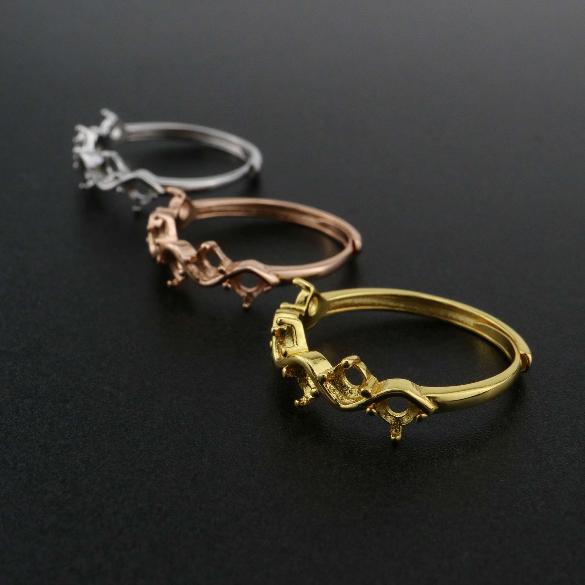 3MM Round Prong Ring Settings Curved 6 Stones Solid 925 Sterling Silver Rose Gold Plated DIY Adjustable Ring Bezel for Gemstone 1210088 - Click Image to Close