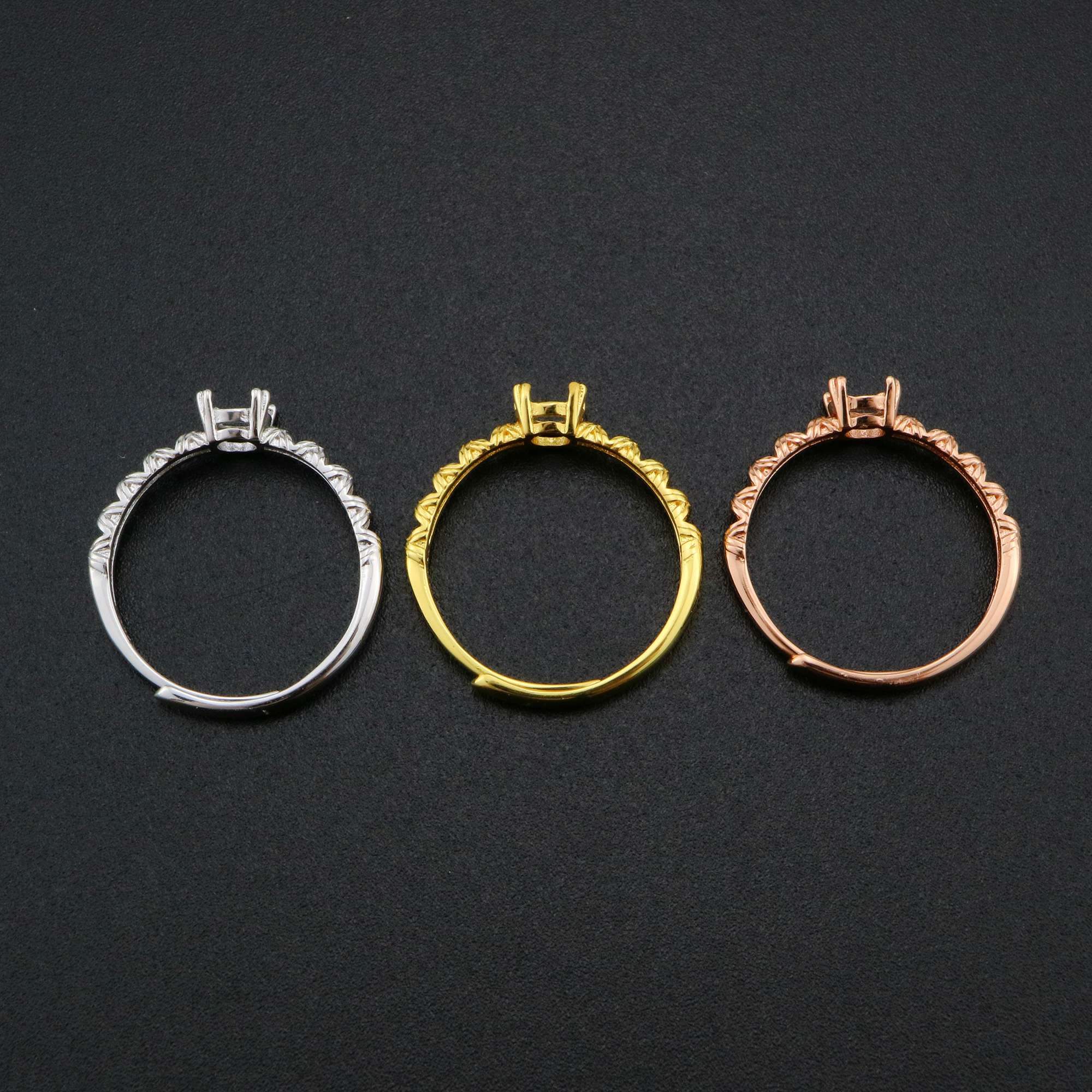 5MM Round Prong Ring Settings Solid 925 Sterling Silver Rose Gold Plated DIY Adjustable Ring Bezel for Gemstone 1210089 - Click Image to Close