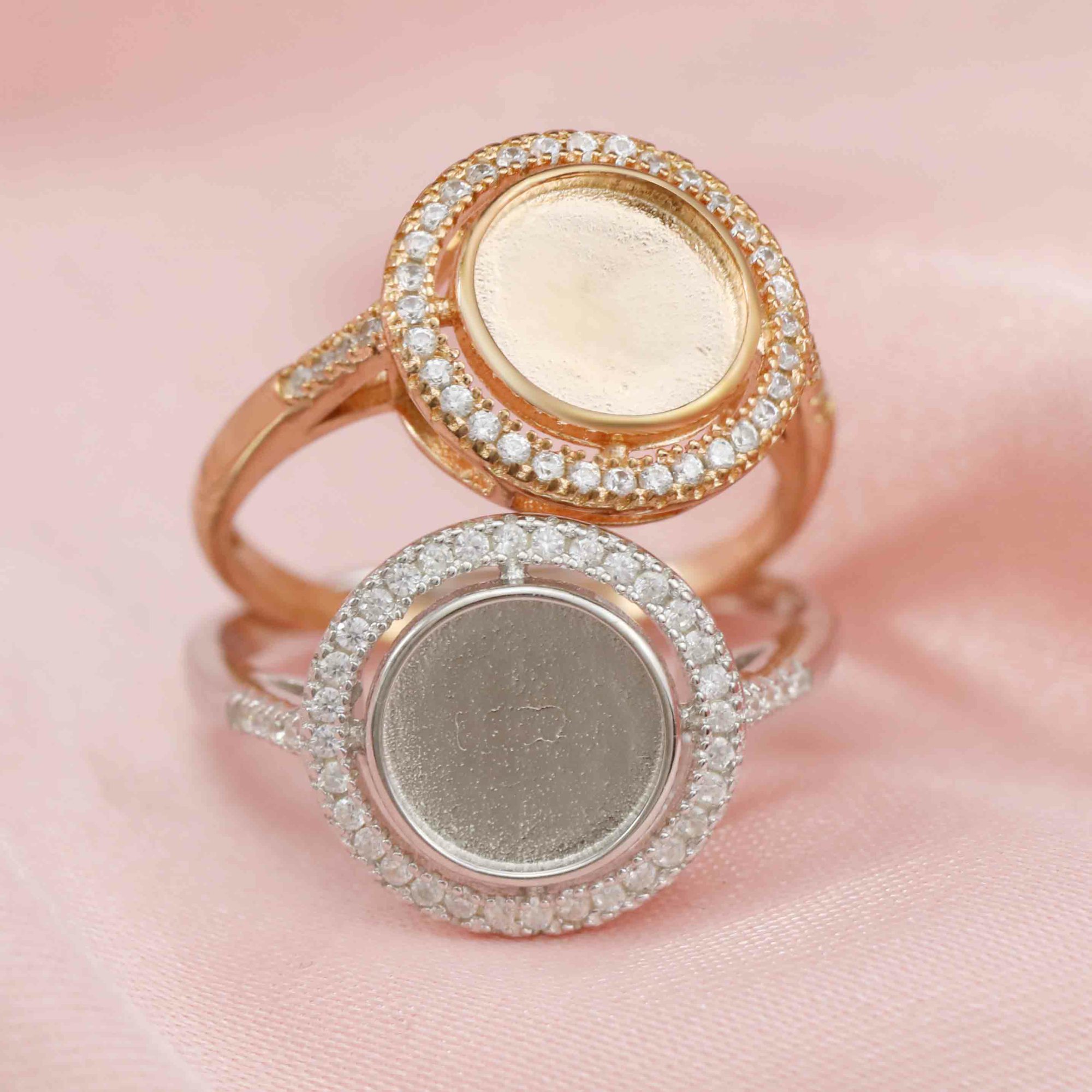 Keepsake Breast Milk 6-8MM Round Ring Settings Resin Halo Solid 14K/18K Gold Moissanite Accents DIY Ring Blank Band for Gemstone 1210092-1