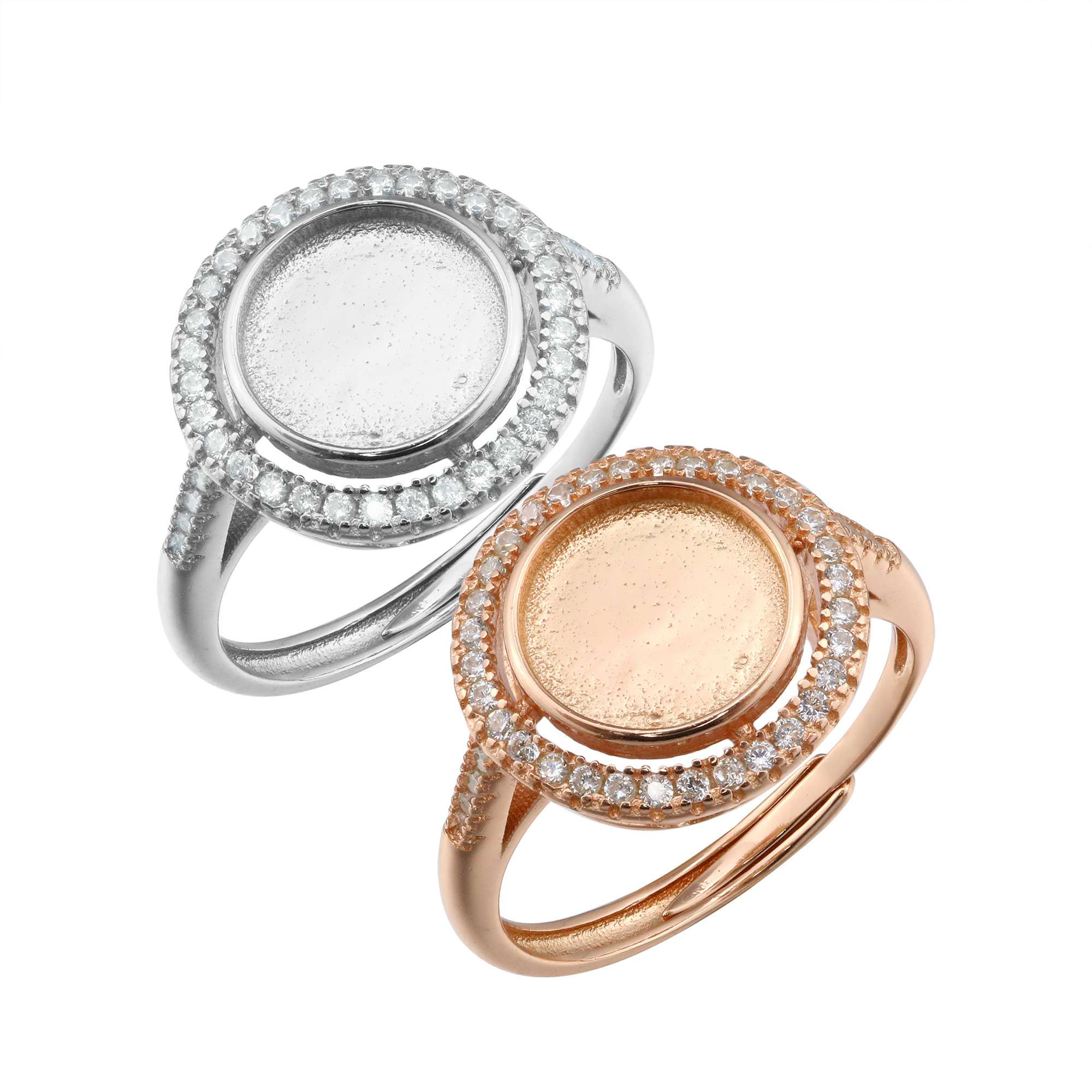 Keepsake Breast Milk Resin Ring Settings Round Solid Back 925 Sterling Silver Rose Gold Plated 8MM Halo CZ Stone Ring Bezel 1210092 - Click Image to Close