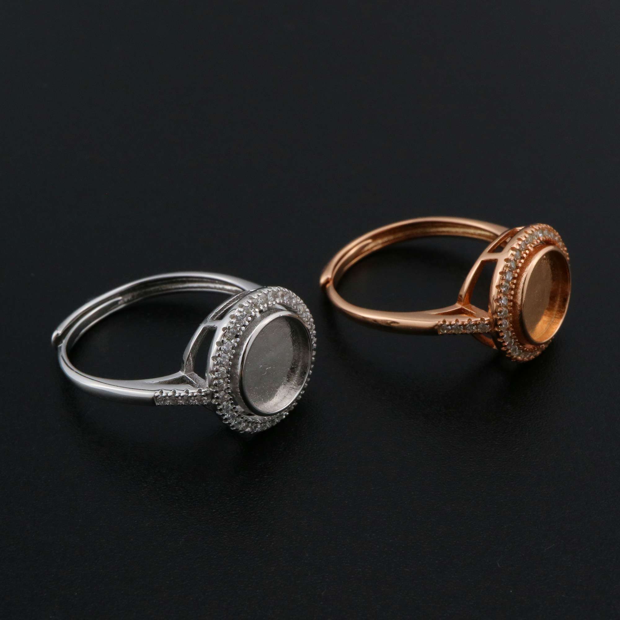 Keepsake Breast Milk Resin Ring Settings Round Solid Back 925 Sterling Silver Rose Gold Plated 8MM Halo CZ Stone Ring Bezel 1210092 - Click Image to Close