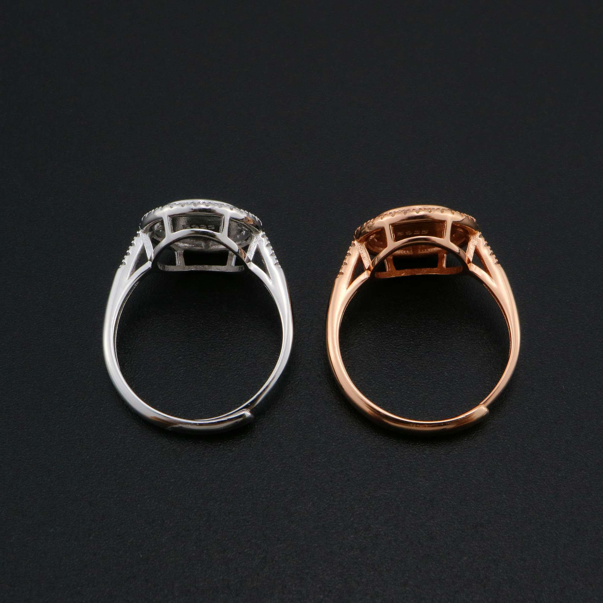 Keepsake Breast Milk Resin Ring Settings Round Solid Back 925 Sterling Silver Rose Gold Plated 8MM Halo CZ Stone Ring Bezel 1210092 - Click Image to Close