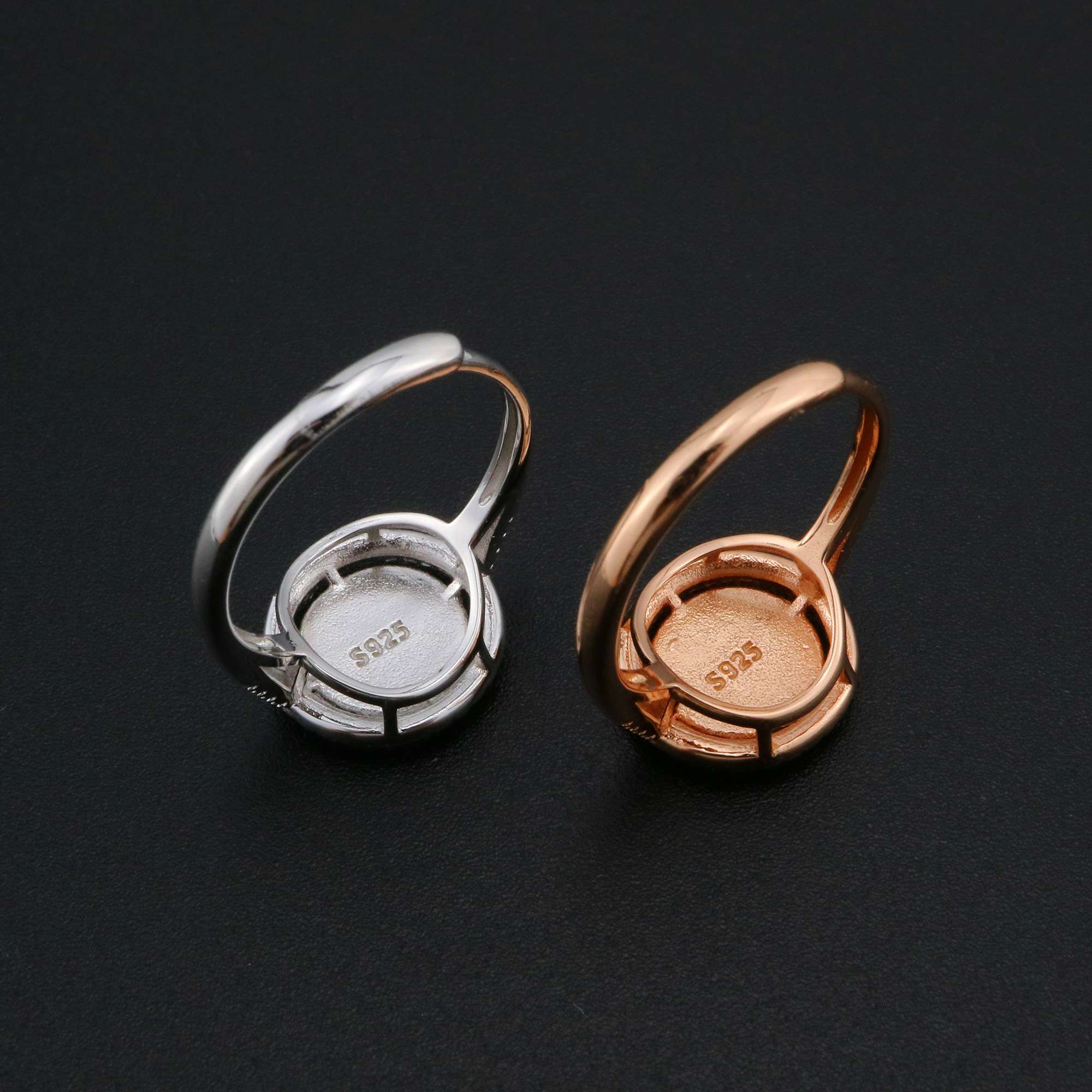 Keepsake Breast Milk Resin Ring Settings Round Solid Back 925 Sterling Silver Rose Gold Plated 8MM Halo CZ Stone Ring Bezel 1210092 - Click Image to Close