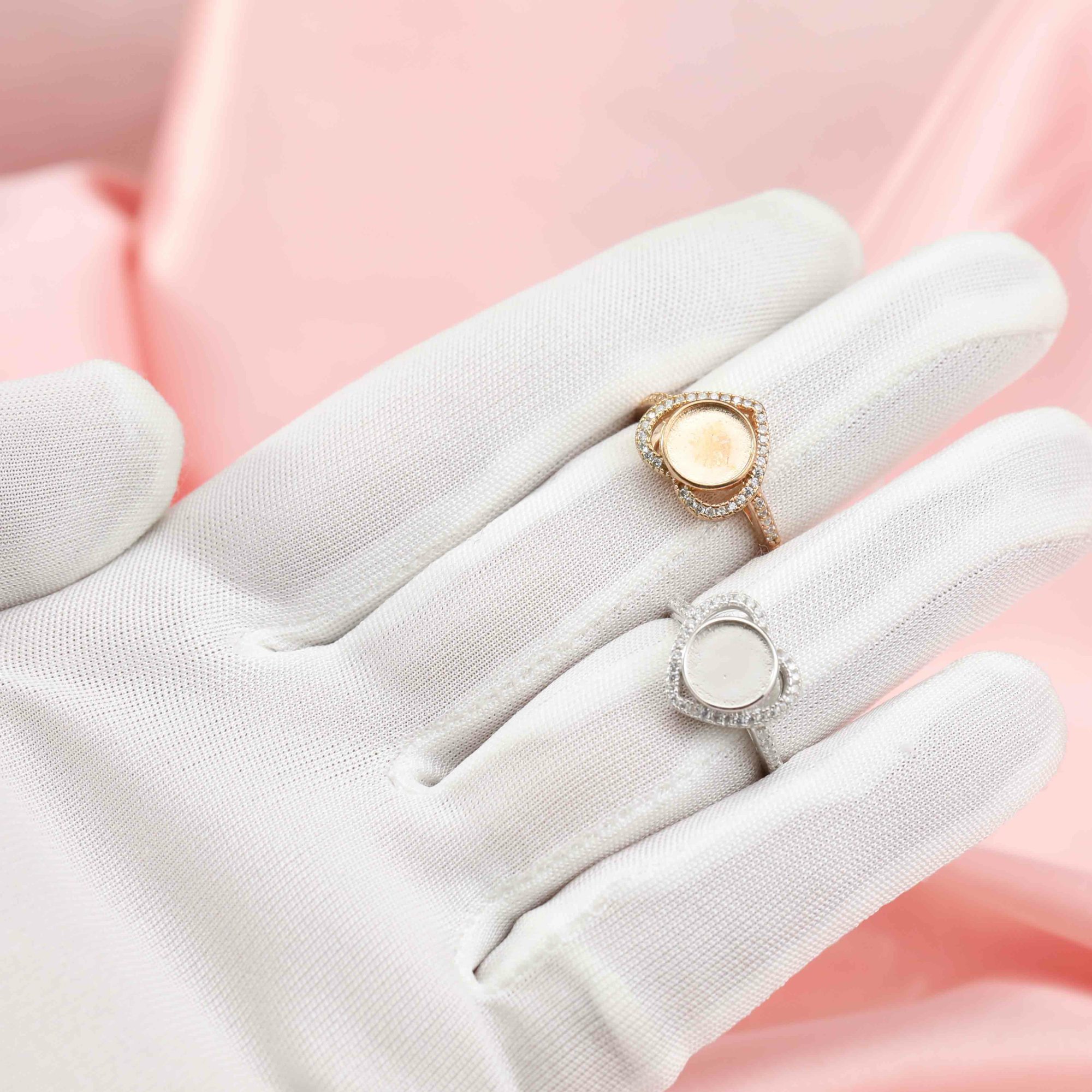 Keepsake Breast Milk 6-8MM Round Ring Settings Resin Heart Halo Solid 14K/18K Gold Moissanite Accents DIY Ring Blank Band for Gemstone 1210093-1 - Click Image to Close
