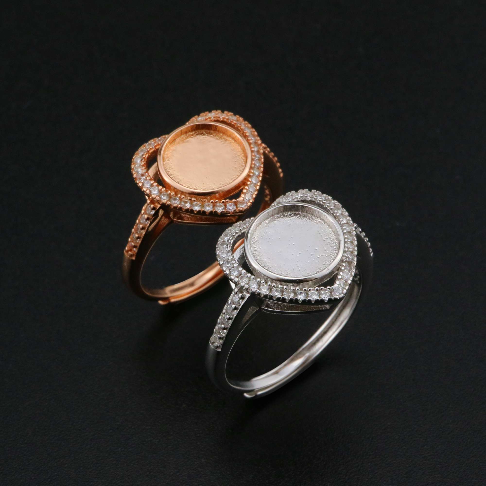 Keepsake Breast Milk Resin Ring Settings Round Solid Back 925 Sterling Silver Rose Gold Plated 8MM Halo Heart CZ Stone Ring Bezel 1210093 - Click Image to Close