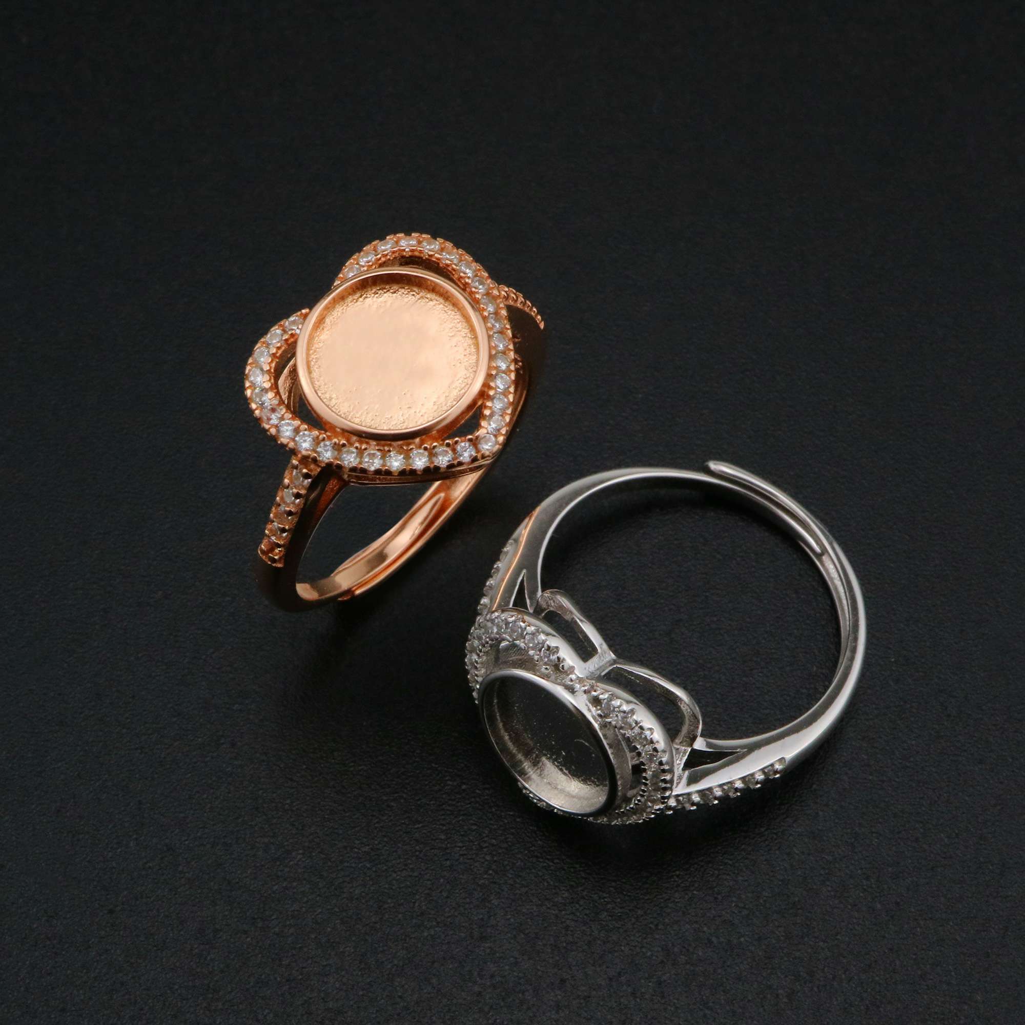 Keepsake Breast Milk Resin Ring Settings Round Solid Back 925 Sterling Silver Rose Gold Plated 8MM Halo Heart CZ Stone Ring Bezel 1210093 - Click Image to Close