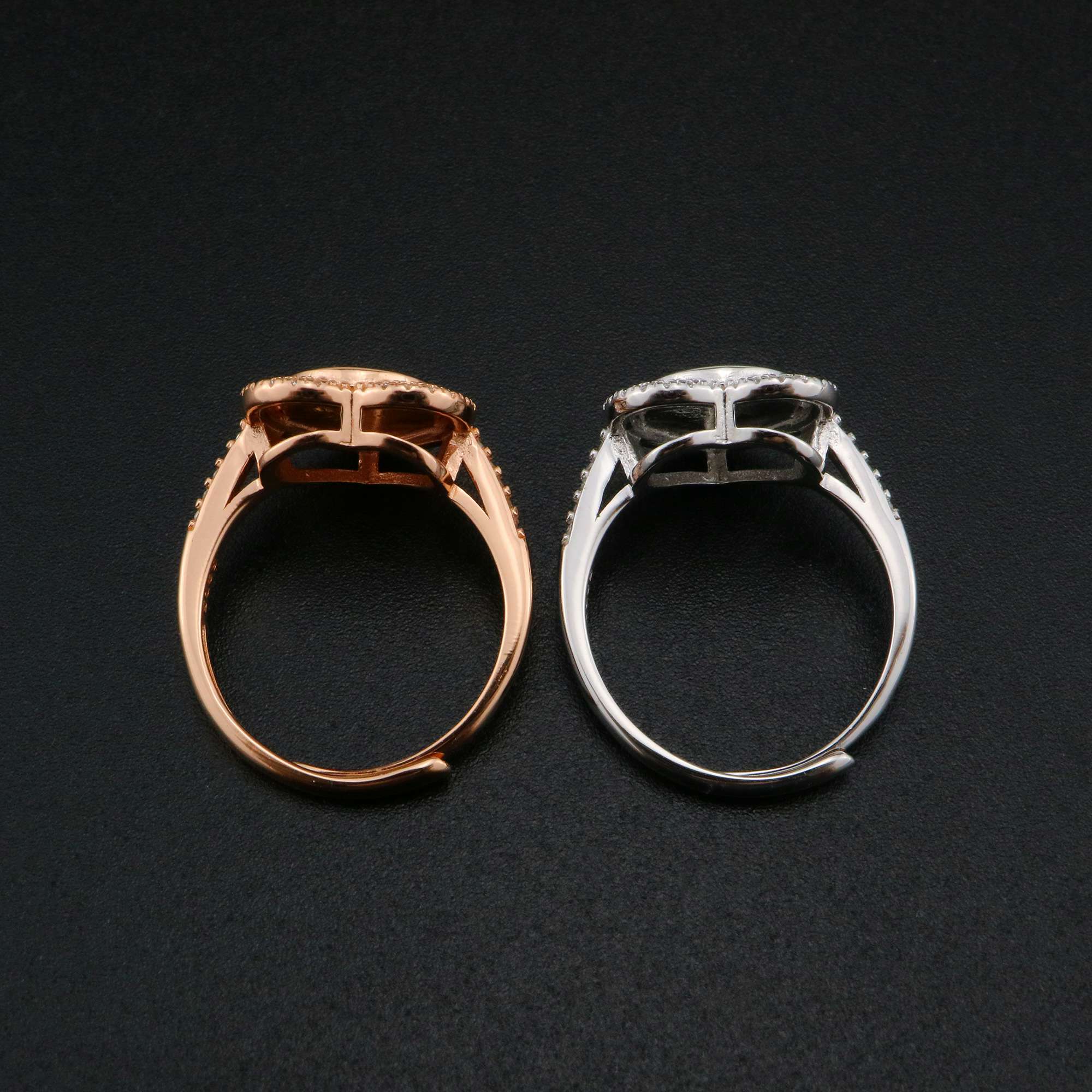 Keepsake Breast Milk Resin Ring Settings Round Solid Back 925 Sterling Silver Rose Gold Plated 8MM Halo Heart CZ Stone Ring Bezel 1210093 - Click Image to Close