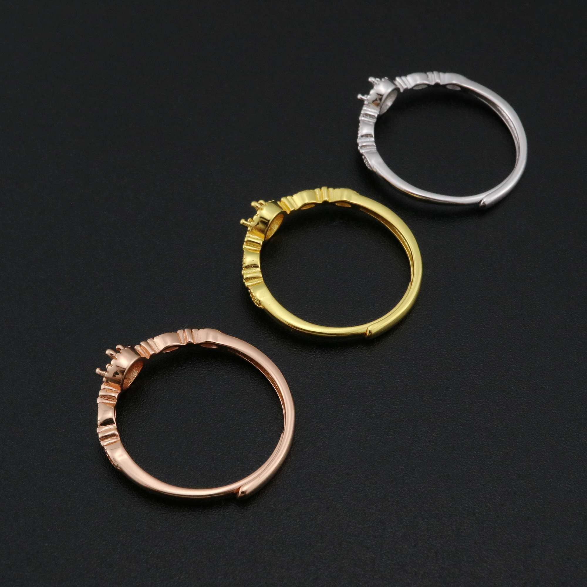 3MM Round Prong Ring Settings Solid 925 Sterling Silver Rose Gold Plated DIY Set Size Adjustable Ring Bezel for Gemstone 1210095 - Click Image to Close
