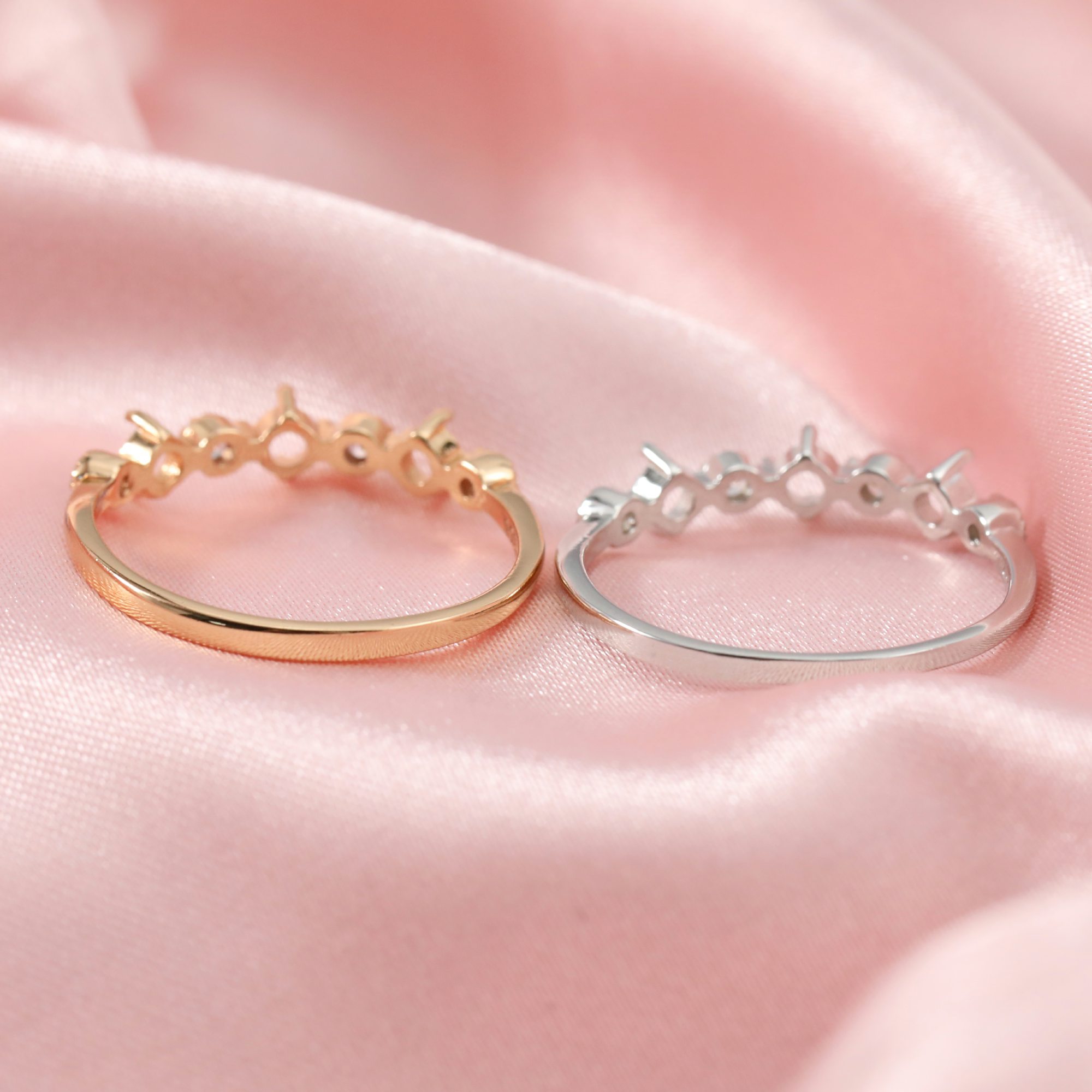 3MM Round Prong Ring Setttings Three Stones Solid 14K 18K Gold DIY Mothers' Ring Blank Wedding Band for Gemstone 1210096-1