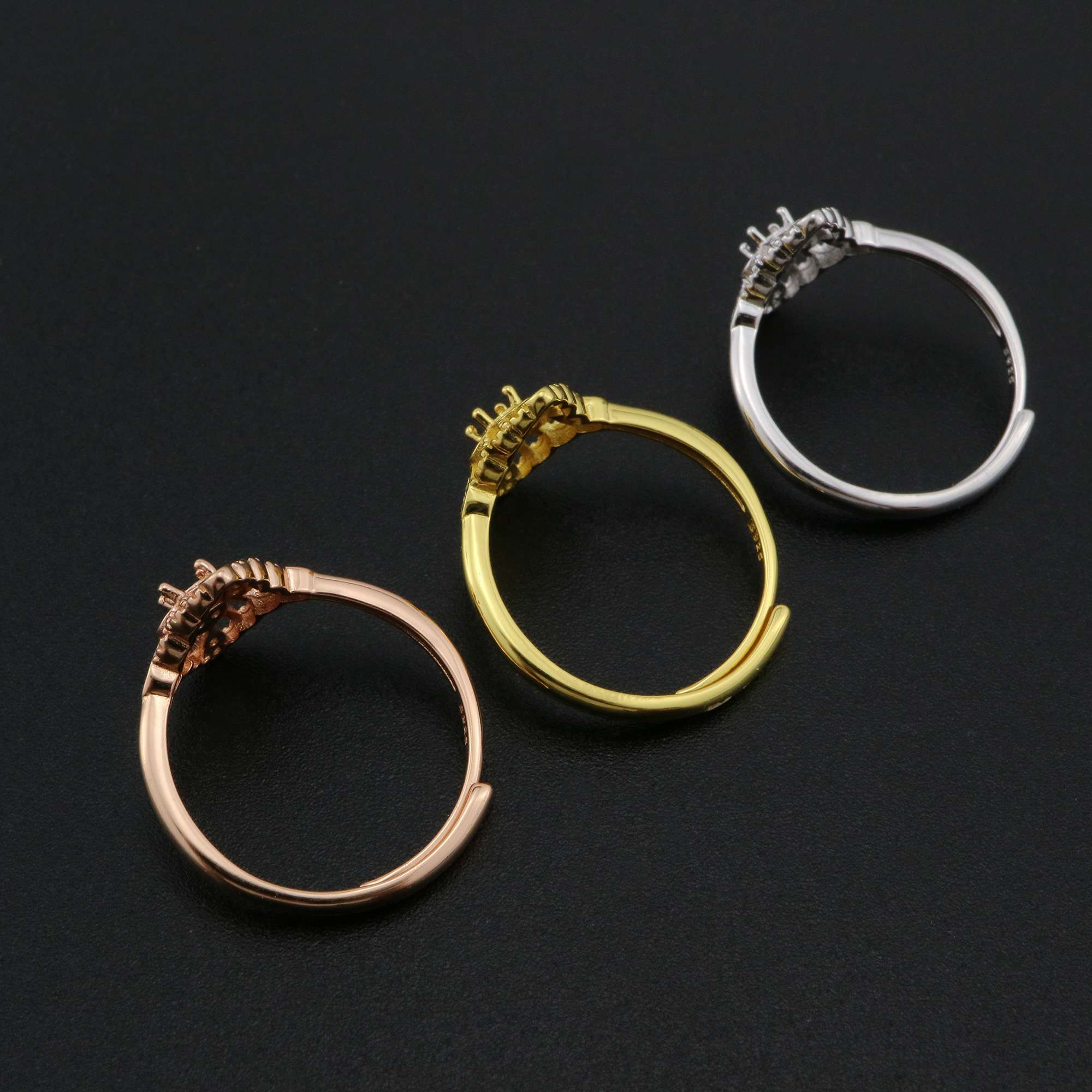 3MM Round Prong Ring Settings Vintage Style Solid 925 Sterling Silver Rose Gold Plated DIY Set Size Adjustable Ring Bezel for Gemstone 1210098 - Click Image to Close