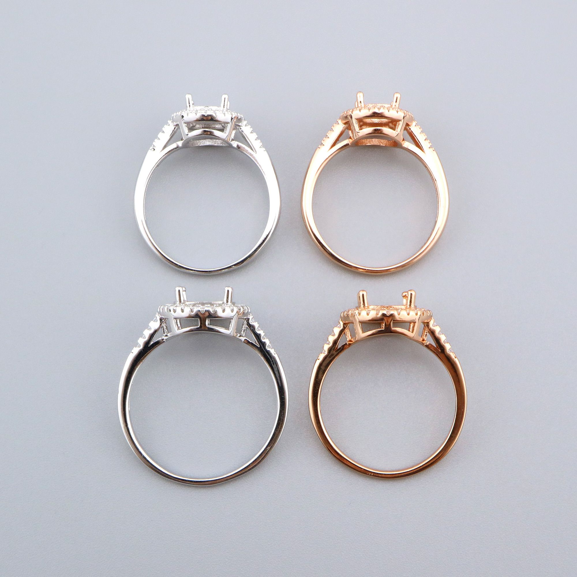 6-8MM Round Halo Prong Ring Settings Solid 925 Sterling Silver Rose Gold Plated Set Size DIY Ring Bezel for Gemstone Supplies 1210100 - Click Image to Close